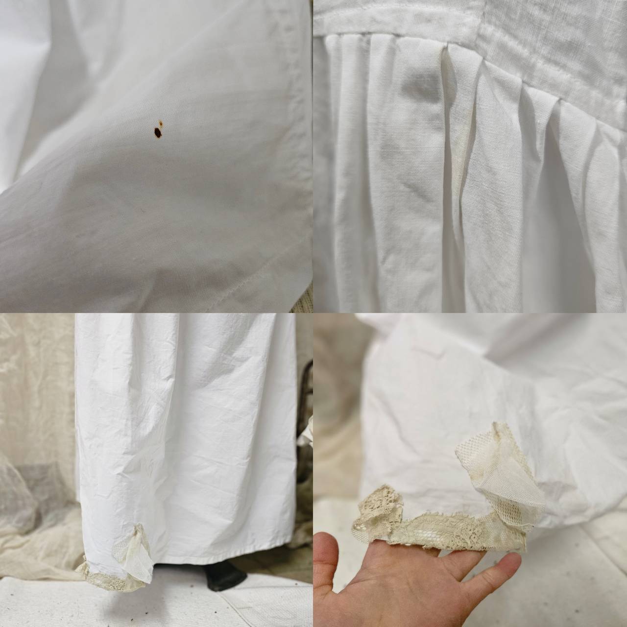 Euro antique(ヨーロッパアンティーク) 20’~30's piping stich remake nighty dress onepiece パイピングリボン付きリメイクコットンナイティドレス /ワンピース 表記無し(M~Lサイズ程度) ホワイト×ペールピンク