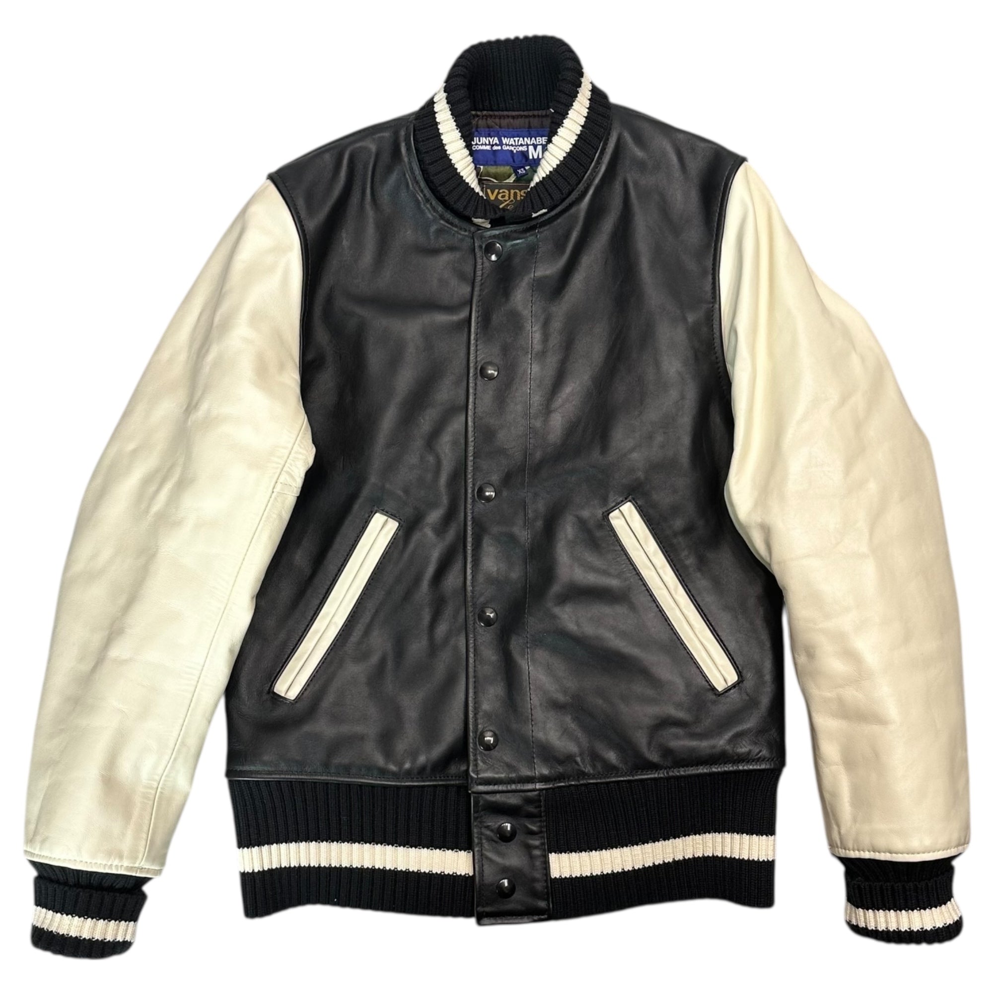 COMME des GARCONS JUNYA WATANABE MAN × VANSON(コムデギャルソンジュンヤワタナベマン × バンソン) 10AW All leather award jacket オールレザー アワード ジャケット スタジャン WF-J403 XS ブラック×ホワイト AD2010