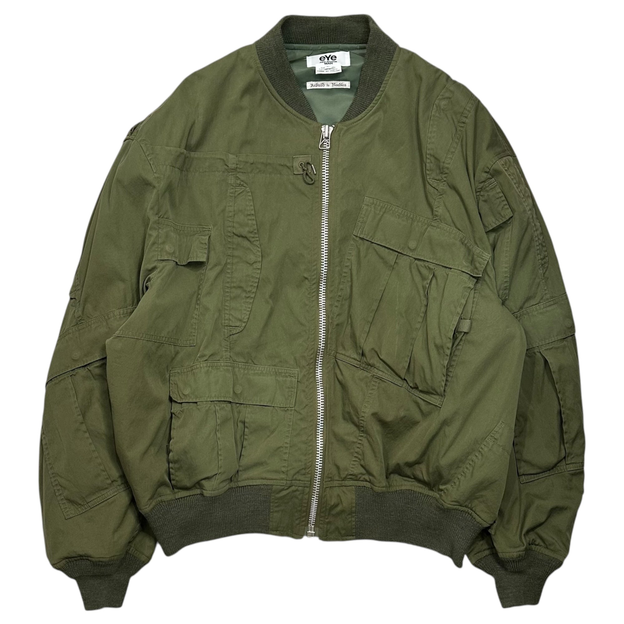 JUNYA WATANABE MAN×Rebuild by Needles(ジュンヤワタナベマン×リビルドバイニードルズ) 2025AW Co-branded Cotton-Nylon MA-1 Jacket 綿ナイロンMA-1ジャケット WP-J902 L カーキ AD2025 Wネーム