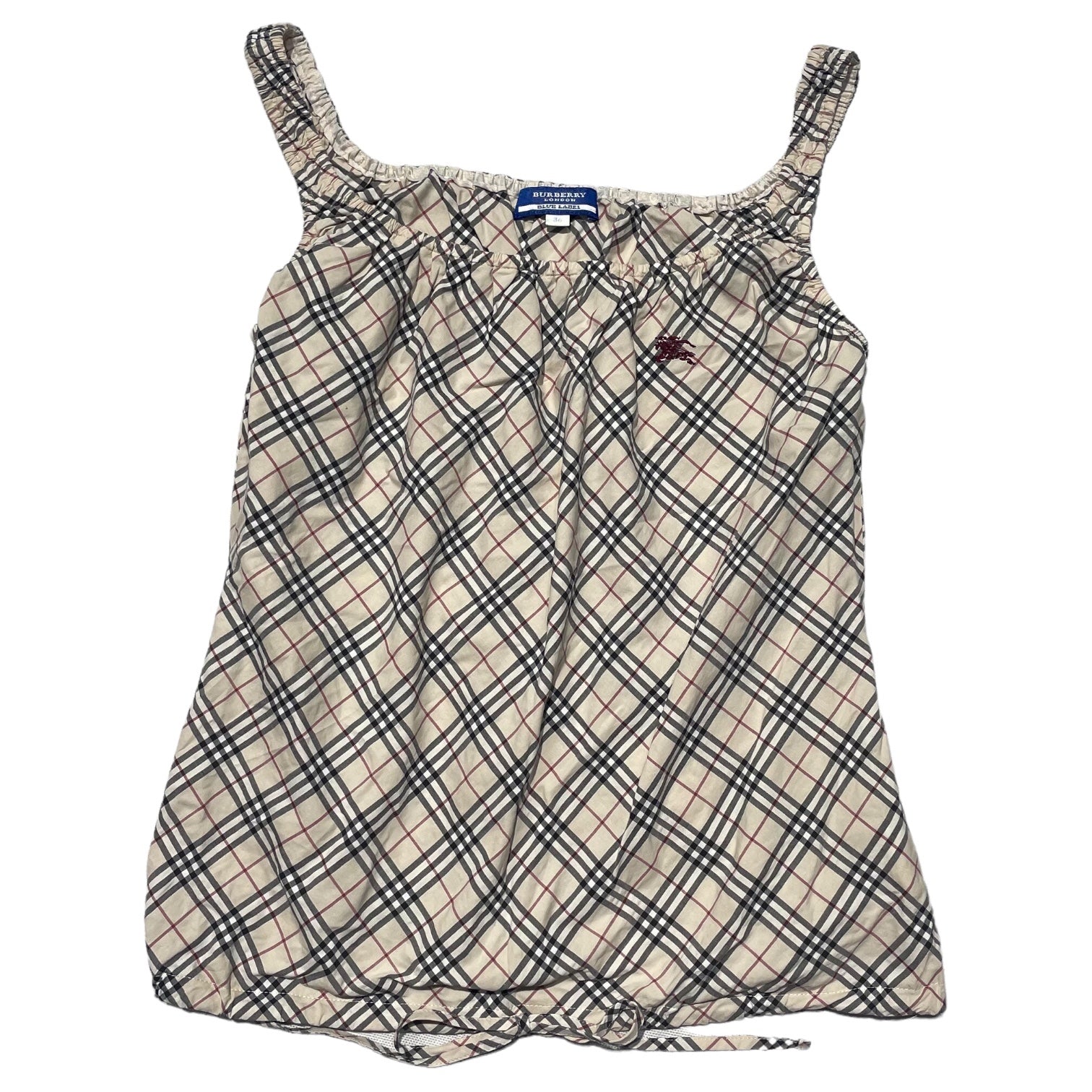 BURBERRY BLUE LABEL(バーバリーブルーレーベル) ノバチェック ノースリーブ ブラウス ギャザー FE560-110 36(S程度) ベージュ タンクトップ