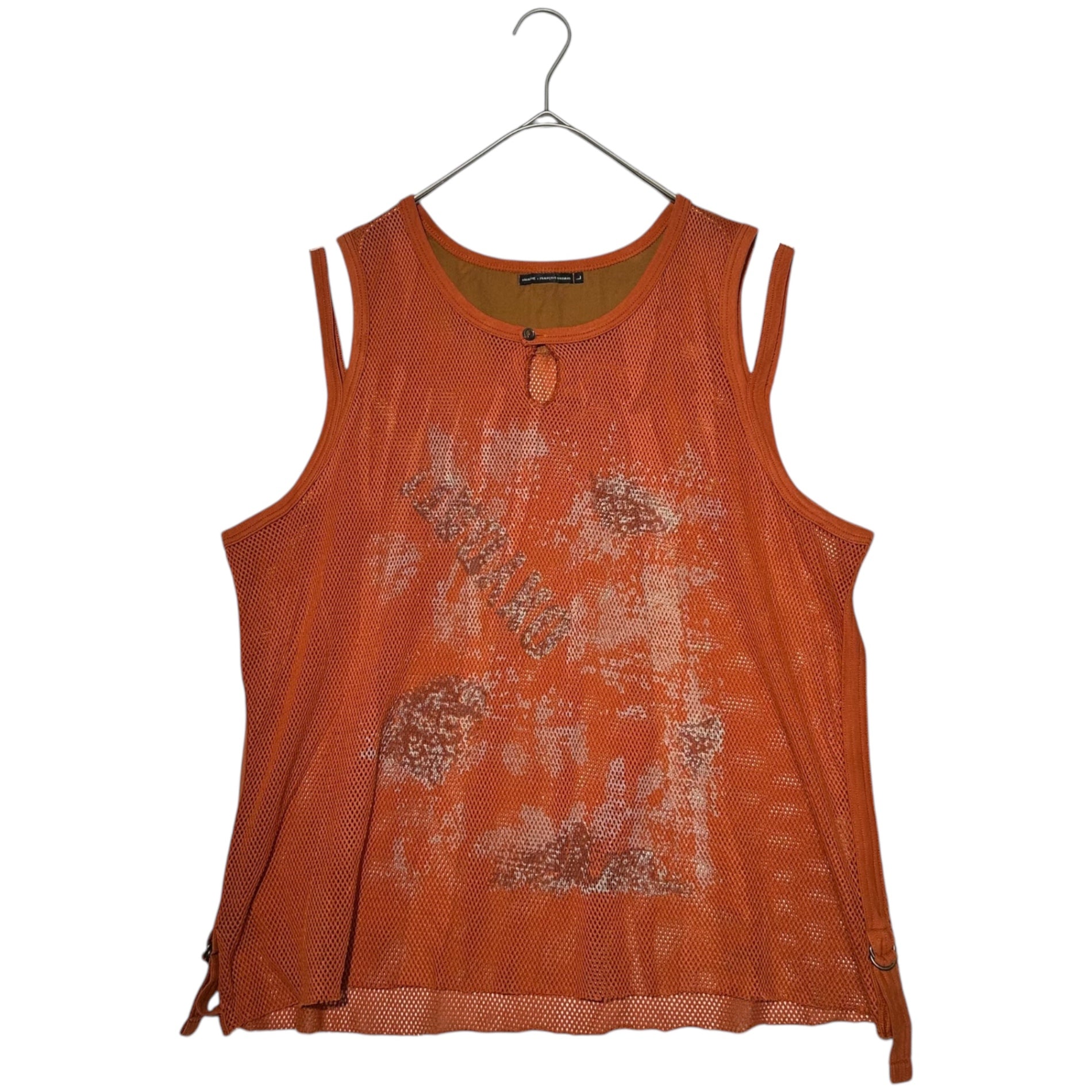 MARITHE FRANCOIS GIRBAUD(マリテフランソワジルボー) 00's Graphic Print Mesh N/S Cut & Sewn グラフィック プリント メッシュ ノースリーブ カットソー M5-6500 L オレンジ Y2K