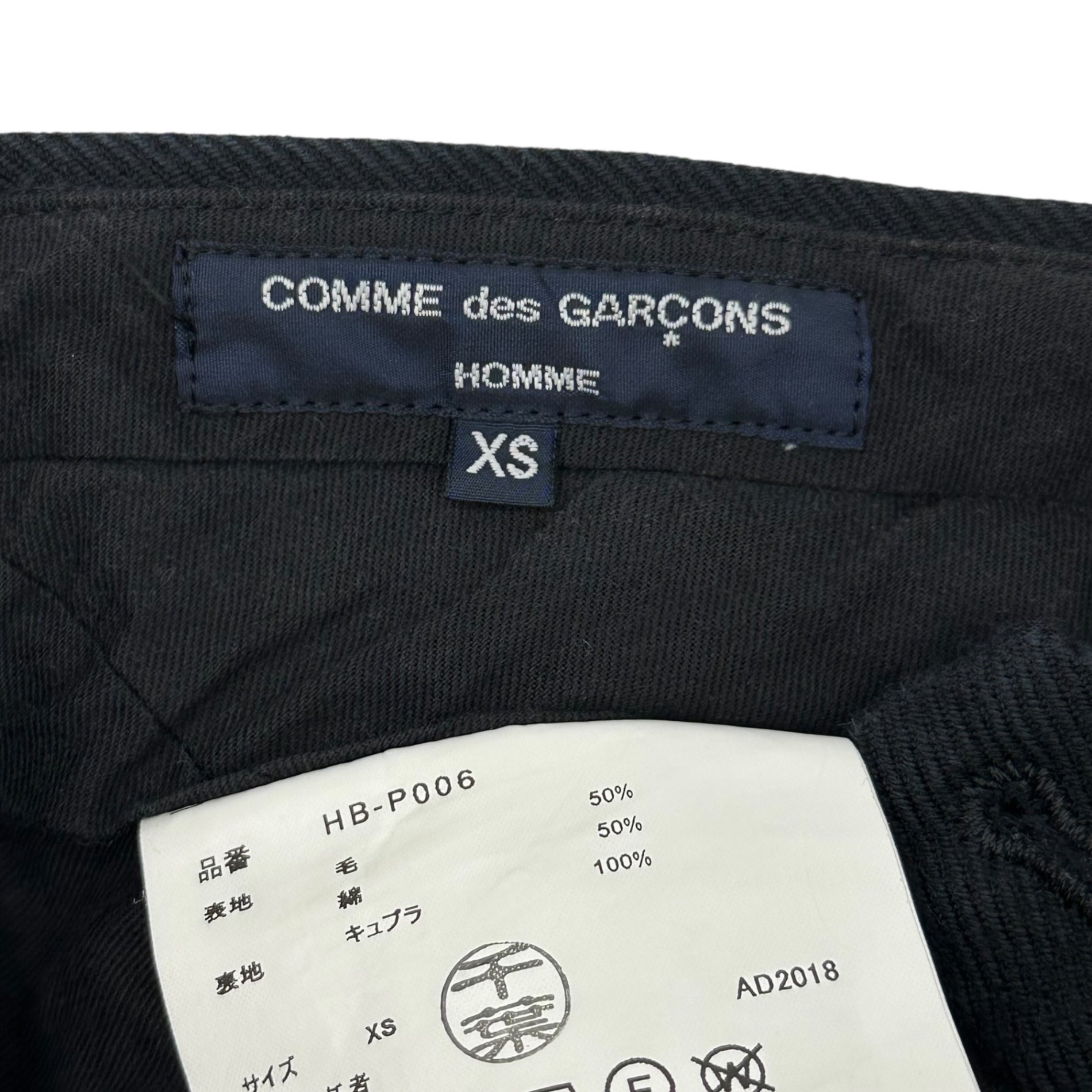 COMME des GARCONS HOMME(コムデギャルソンオム) 18AW 2-pleat 8/10 length c/w blend pants 2タック 8分丈 コットン ウール パンツ HB-P006 XS ブラック AD2018 クルップド