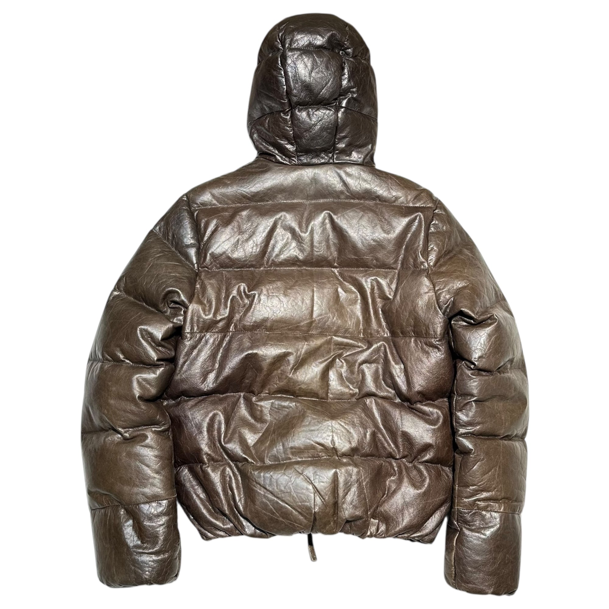 DUVETICA(デュベティカ) Lamb Leather Hooded Down Jacket ラムレザー フーデッド ダウン ジャケット U.2250.00.-1068 50(L) ブラウン×ブルー