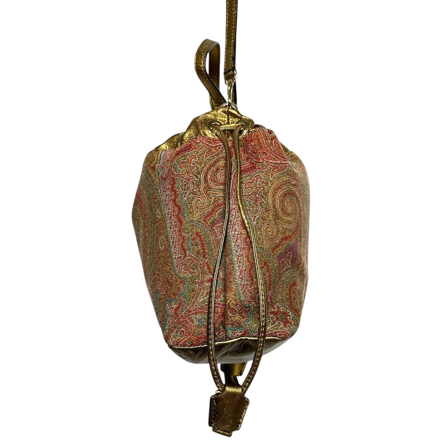 ETRO(エトロ) Paisley pattern drawstring leather shoulder bag ペイズリー柄 巾着 レザー ショルダー バッグ 1G504-1884 レッド×ゴールド 25-03-15