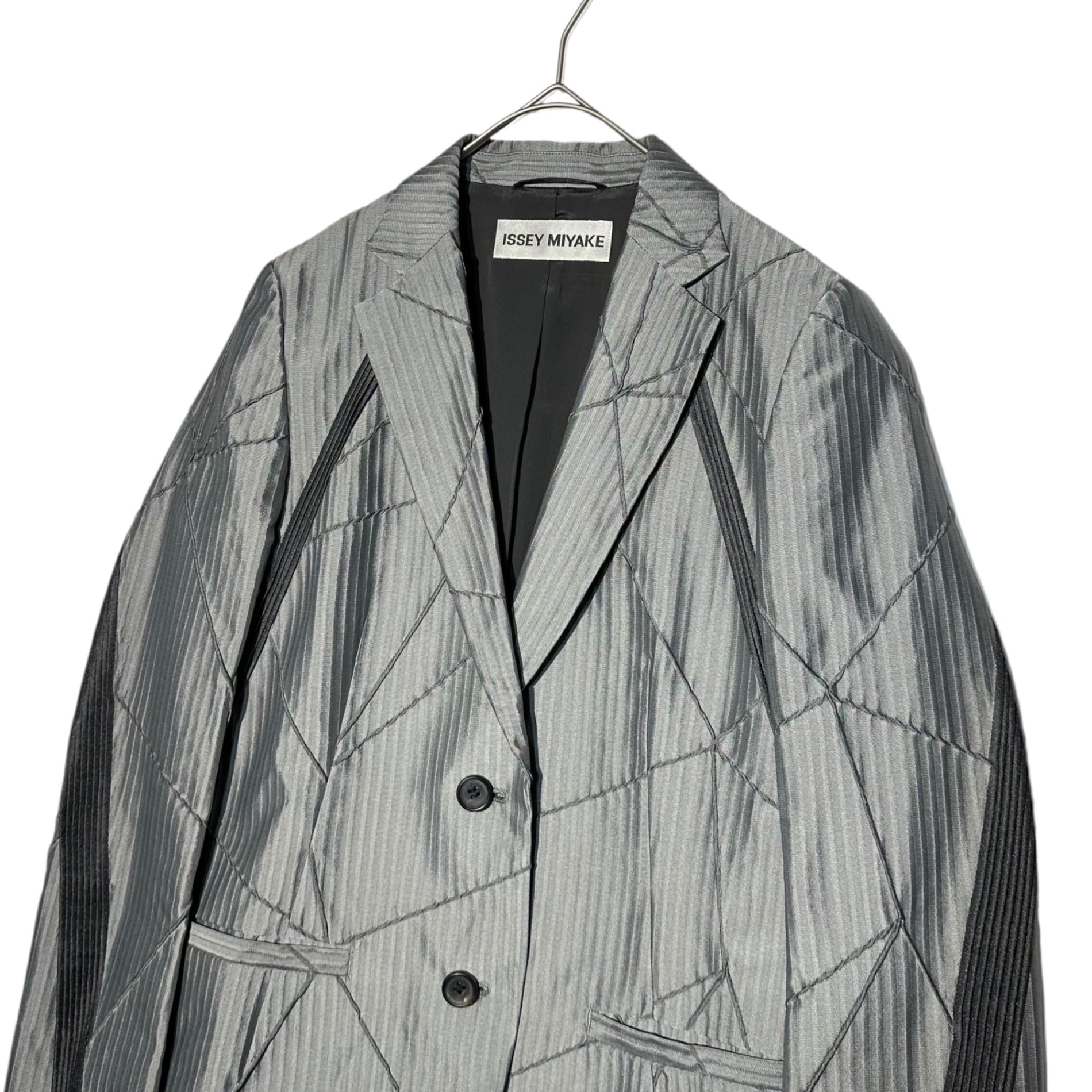 ISSEY MIYAKE(イッセイミヤケ) 09AW Runway Collection Pleated switching A.POC tailored jacket 2009年 ランウェイ コレクション プリーツ 切替 A.POC テーラード ジャケット IM93FD531 2(M程度) シルバー×チャコールグレー