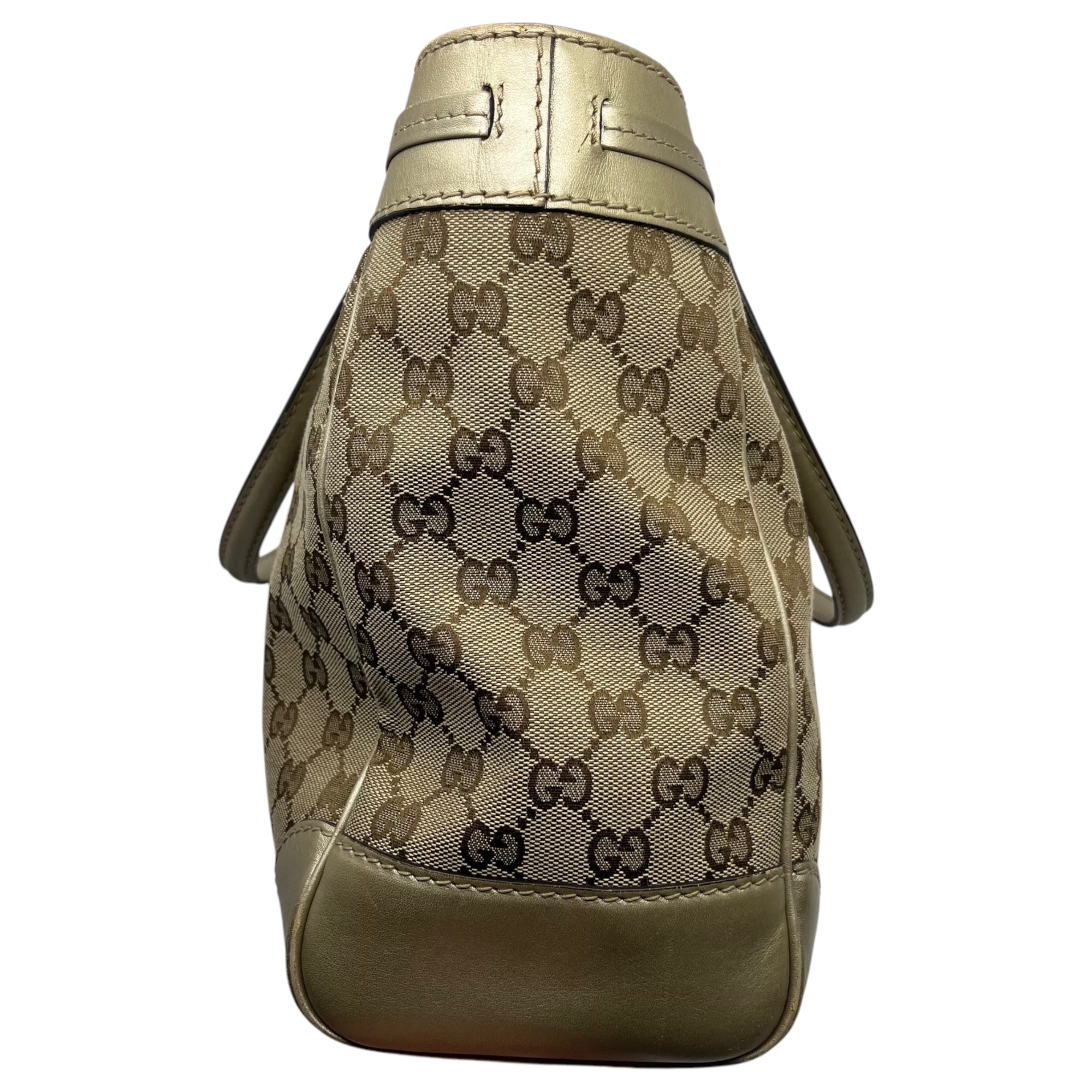 GUCCI(グッチ) GG canvas leather handbag GG キャンバス レザー ハンドバッグ 257061 486628 ベージュ×ゴールド リボン ロゴ