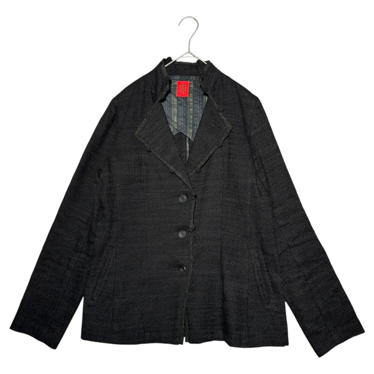 HaaT ISSEY MIYAKE(ハート イッセイミヤケ) 06SS Linen Wool Body Ball Decor Silk Tape Jacket リネンウール ボディ ボール装飾 シルク テープ ジャケット HA61FD690 2(M程度) ブラック