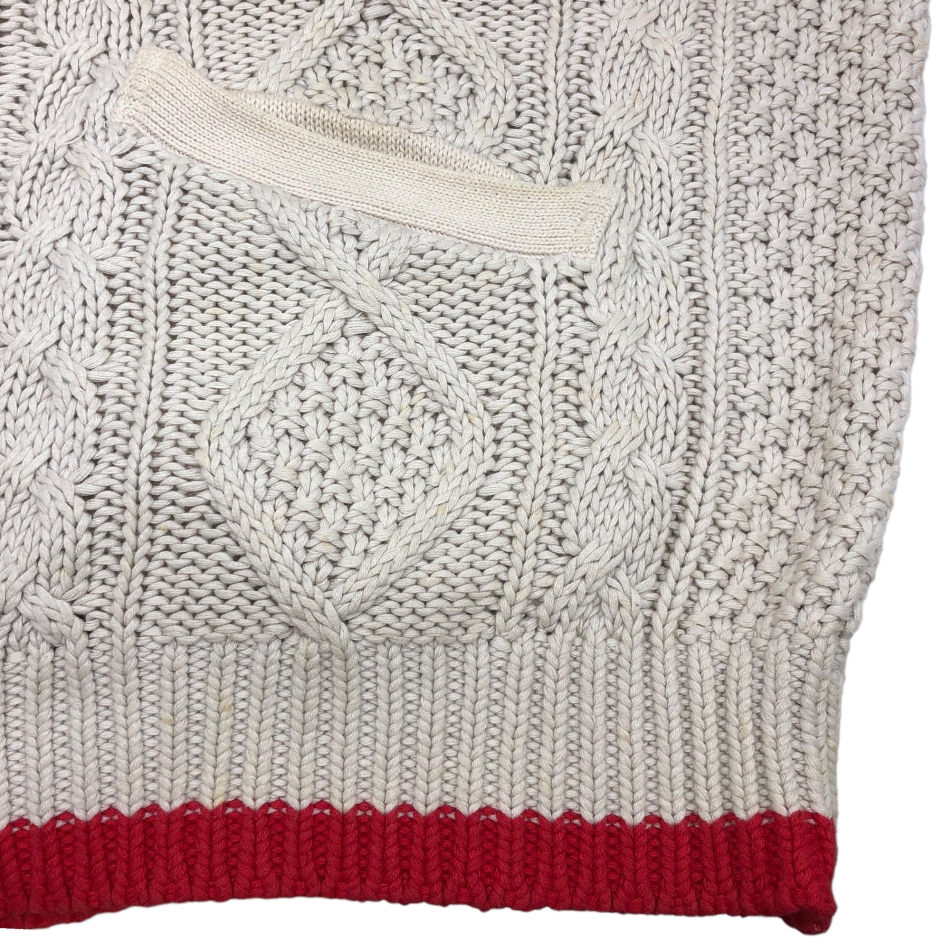 GOODENOUGH(グッドイナフ) 90's cable knit zip hoodie ケーブルニット ジップパーカー 90年代 藤原ヒロシ M アイボリー×レッド 汚れ有