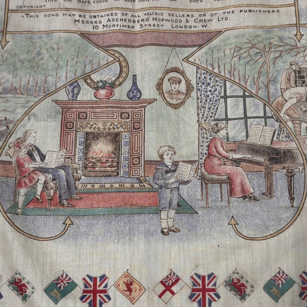 VINTAGE(ヴィンテージ) 1910's WW1 Allied Wars Printed Bandana 第一次世界大戦 プリント バンダナ ベージュ 1910年代 アンティーク TILL THE BOYS HOME