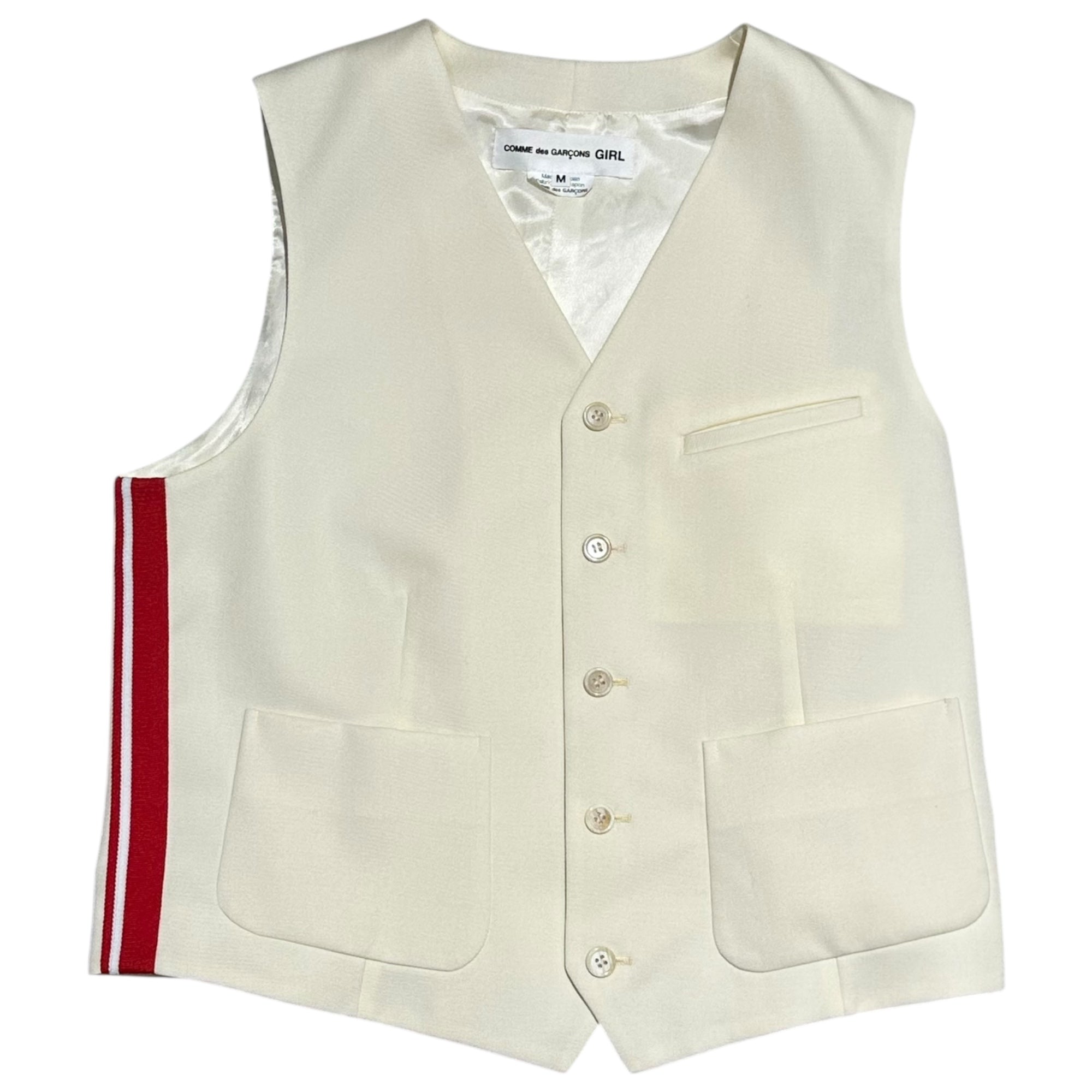 COMME des GARCONS Girl(コムデギャルソンガール) 23SS Wool Side-Lined Gilet ウール サイドライン ジレ NK-V002 M アイボリー×レッド AD2022 ベスト