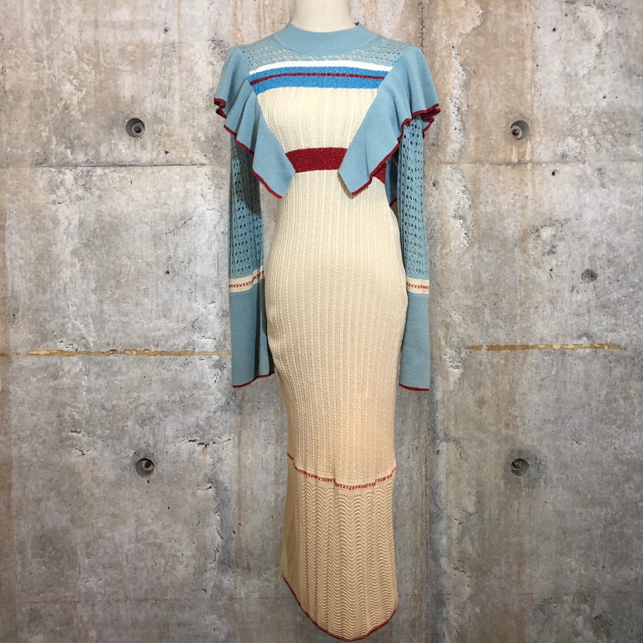 mame kurogouchi(マメクロゴウチ) 18SS mame Nostalgic Pattern Knit Dress/ワンピース/ドレス  MM18SS-KN040 1 ブルー