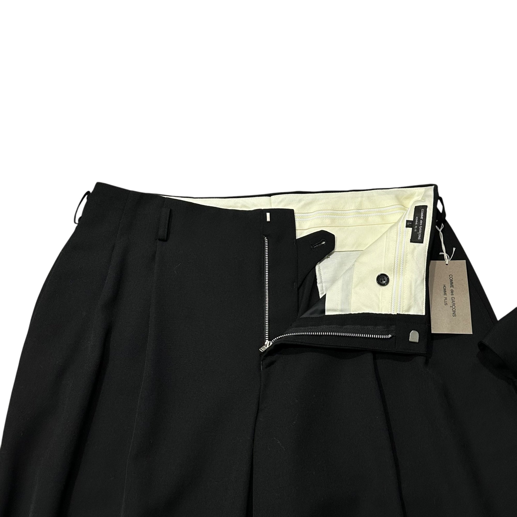 COMME des GARCONS HOMME PLUS(コムデギャルソンオムプリュス) 2025SS Wool Gabardine Side-Ribbon Trousers ウールギャバジン サイド リボン スラックス PO-P054 L ブラック AD2024 テーパード 中 パンツ
