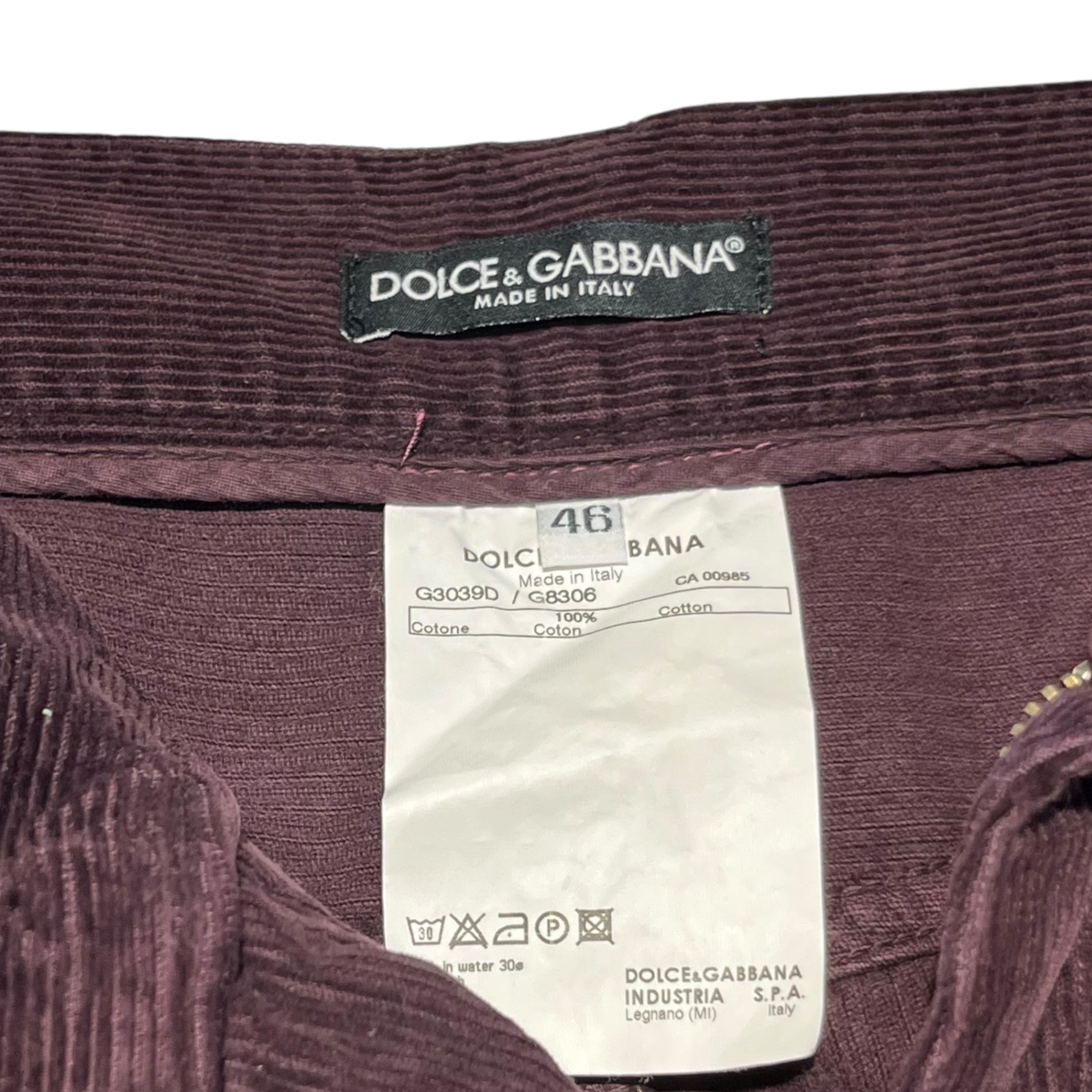DOLCE&GABBANA(ドルチェ&ガッバーナドルガバ) Corduroy pants コーデュロイ パンツ G3039D G8306 46(M程度) パープル