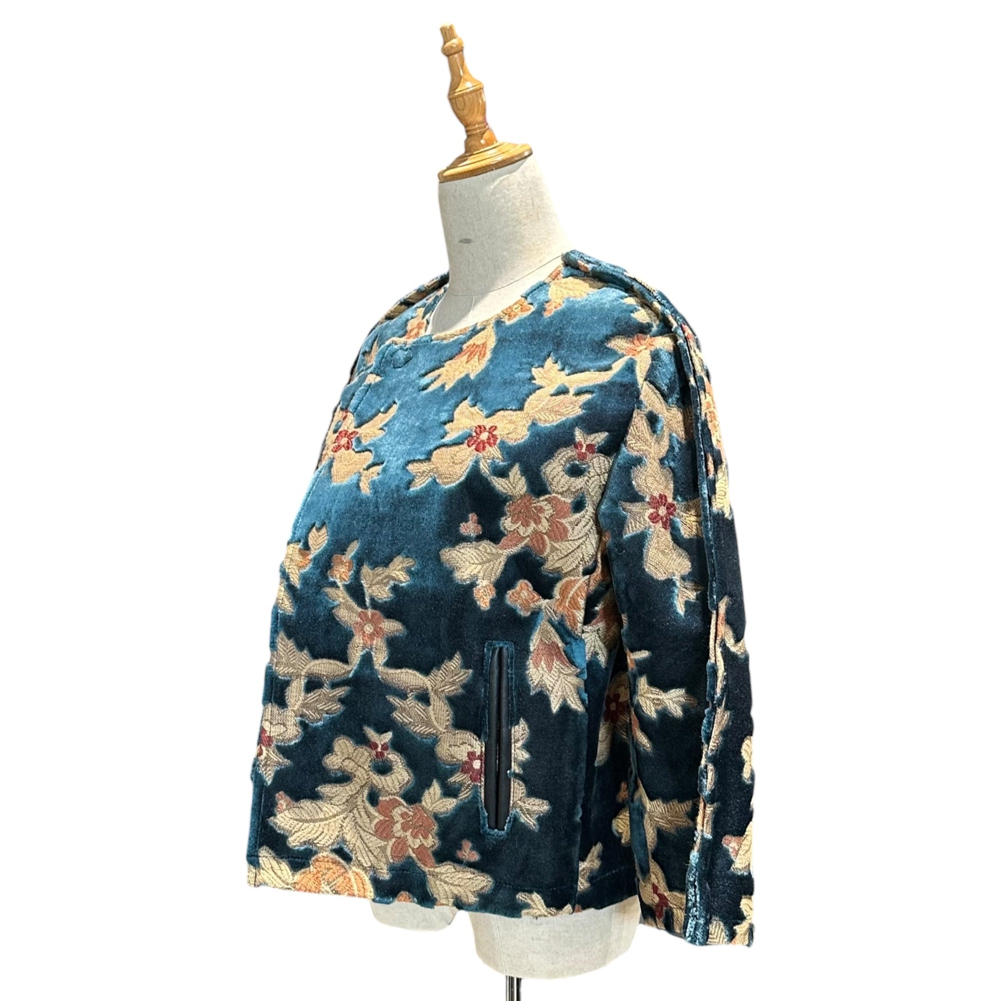 JUNYA WATANABE COMME des GARCONS(ジュンヤワタナベコムデギャルソン) 17AW Floral Velvet Jacquard Jacket 花柄 ベルベット ジャガード ジャケット JT-J048 XS ブルー×ベージュ AD2017
