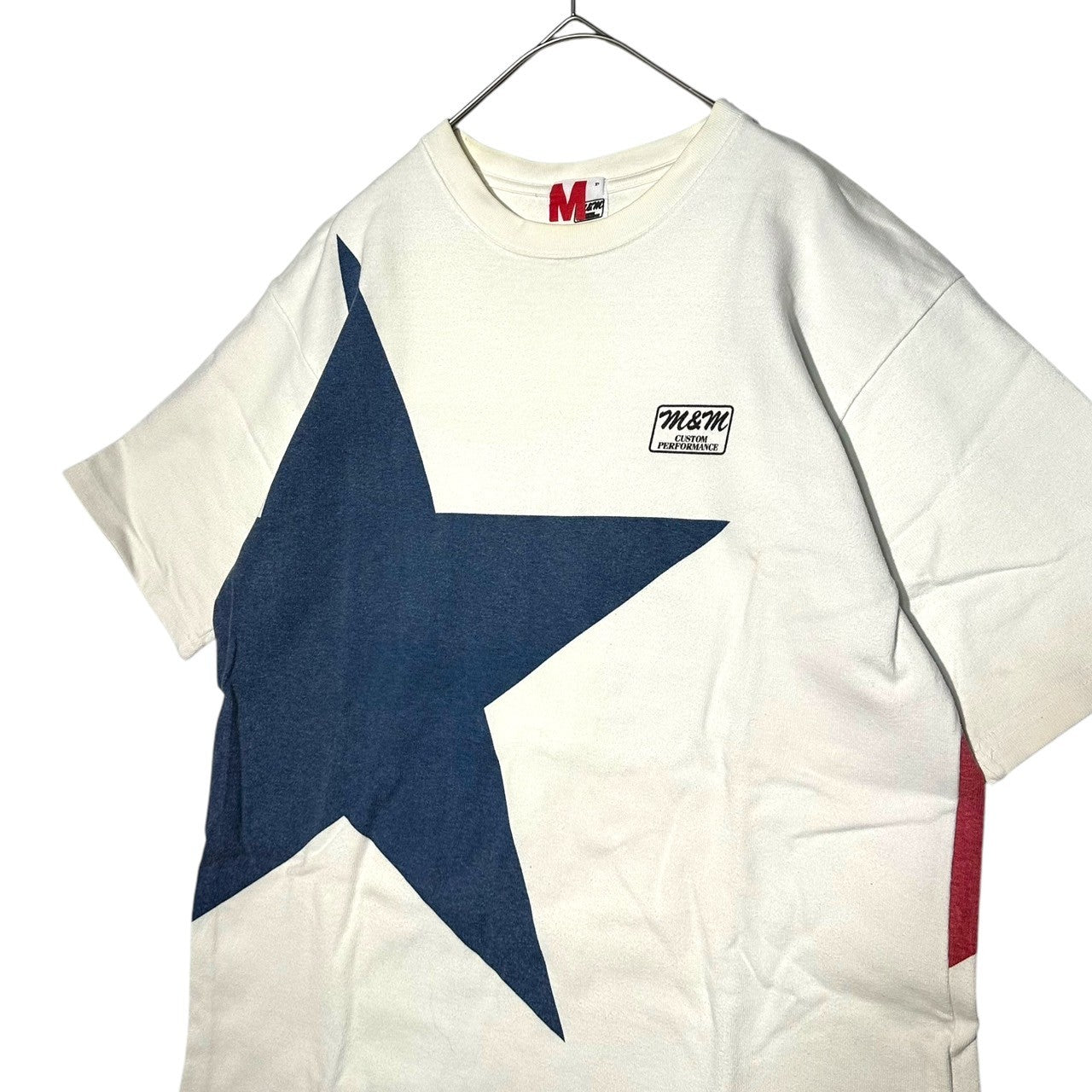 m&m CUSTOM PERFORMANCE(エムアンドエム) big star print t-shirt ビッグ スター プリント Tシャツ M ホワイト×ブルー×レッド