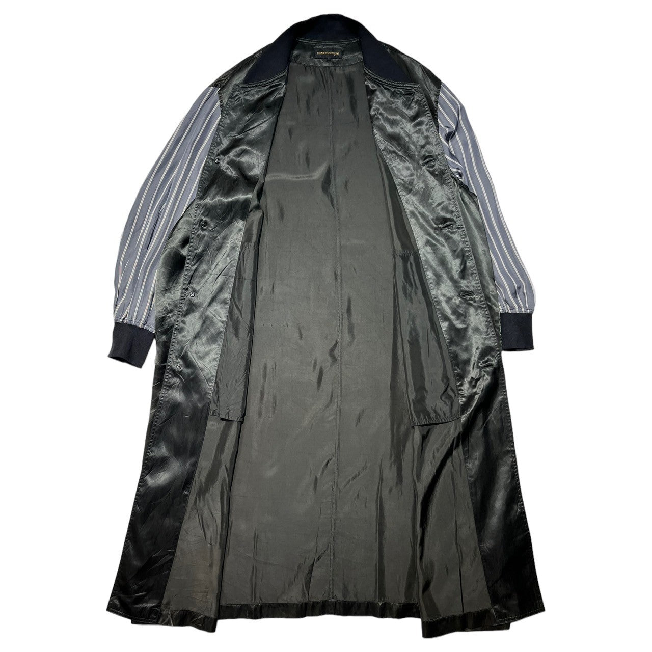 COMME des GARCONS(コムデギャルソン) 1986SS ”Printemp-Été 1986”Archive Staff Coat オリジナル スタッコ コート 表記無し(FREE) ブラック×ネイビー アーカイブ 袖ストライプ バックプリント 80s 80年代 本人期