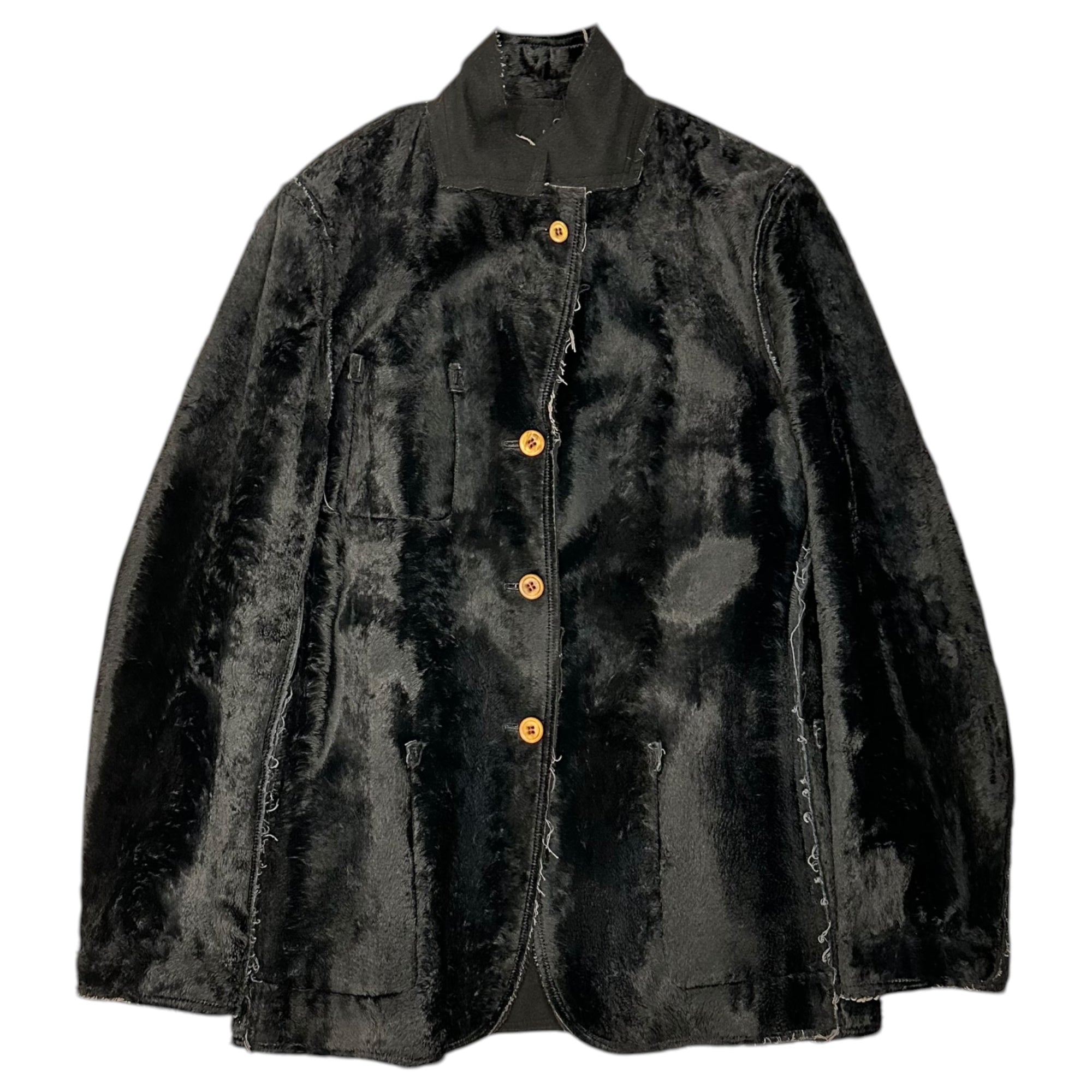 COMME des GARCONS HOMME PLUS(コムデギャルソンオムプリュス) 02AW Fur-lined Raw-edge Wool Design Jacket 内側ファー 断ち切り ウール デザイン ジャケット PG-J082 S ブラック AD2002 四つの黒期 アーカイブ