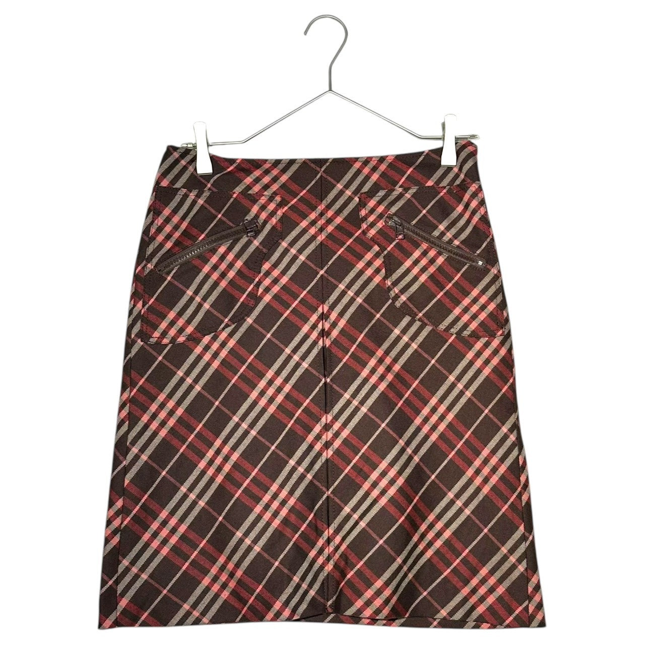 BURBERRY BLUE LABEL(バーバリーブルーレーベル) Burberry Check Zip Pockets Knee-Length Skirt バーバリー チェック ジップ ポケット ひざ丈 スカート FLF-582-38 38(M程度) ブラウン×ピンク 三陽商会