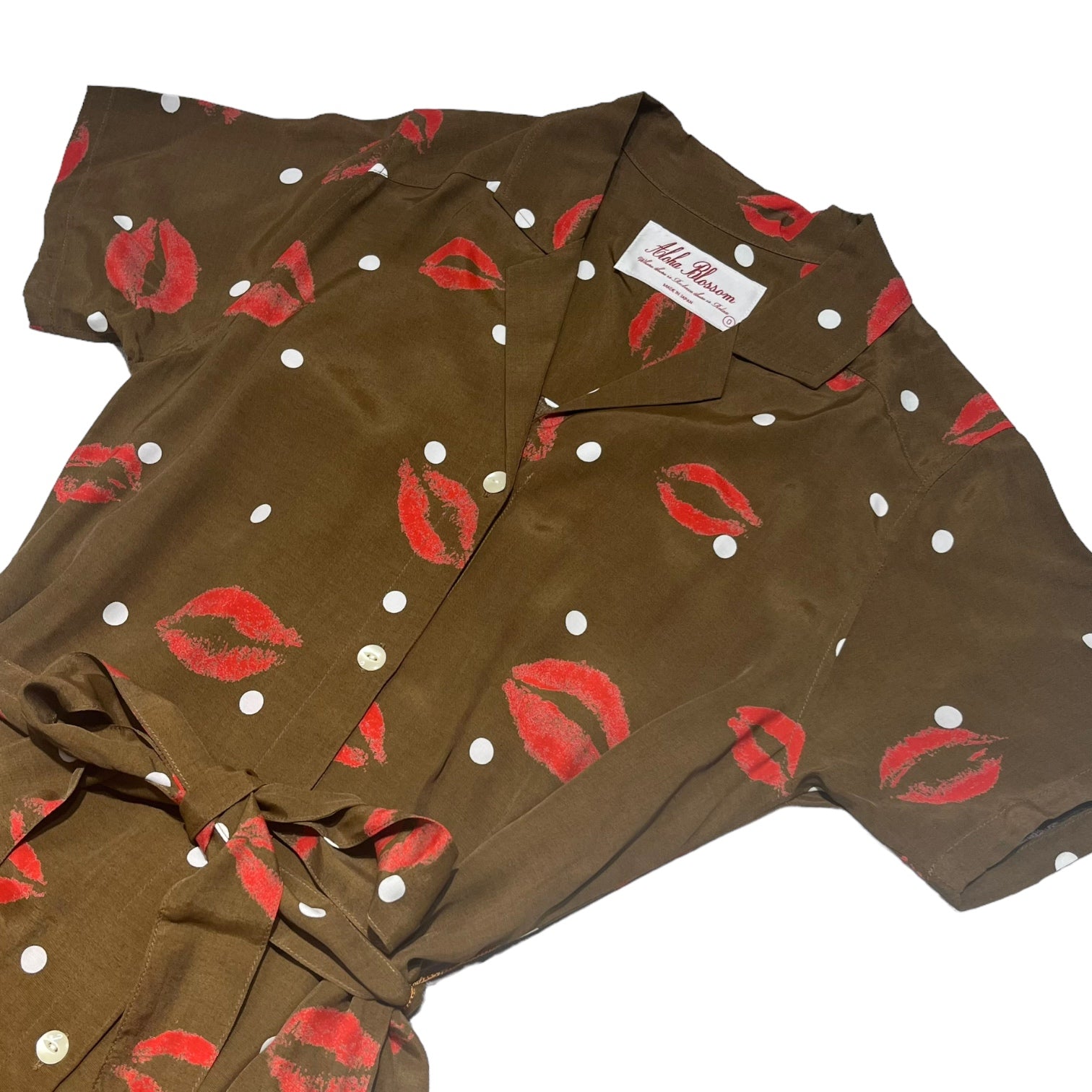 Aloha Blossom(アロハブロッサム) KISS DRESS キスマーク 半袖 アロハ シャツ ワンピース 0(XS) ブラウン