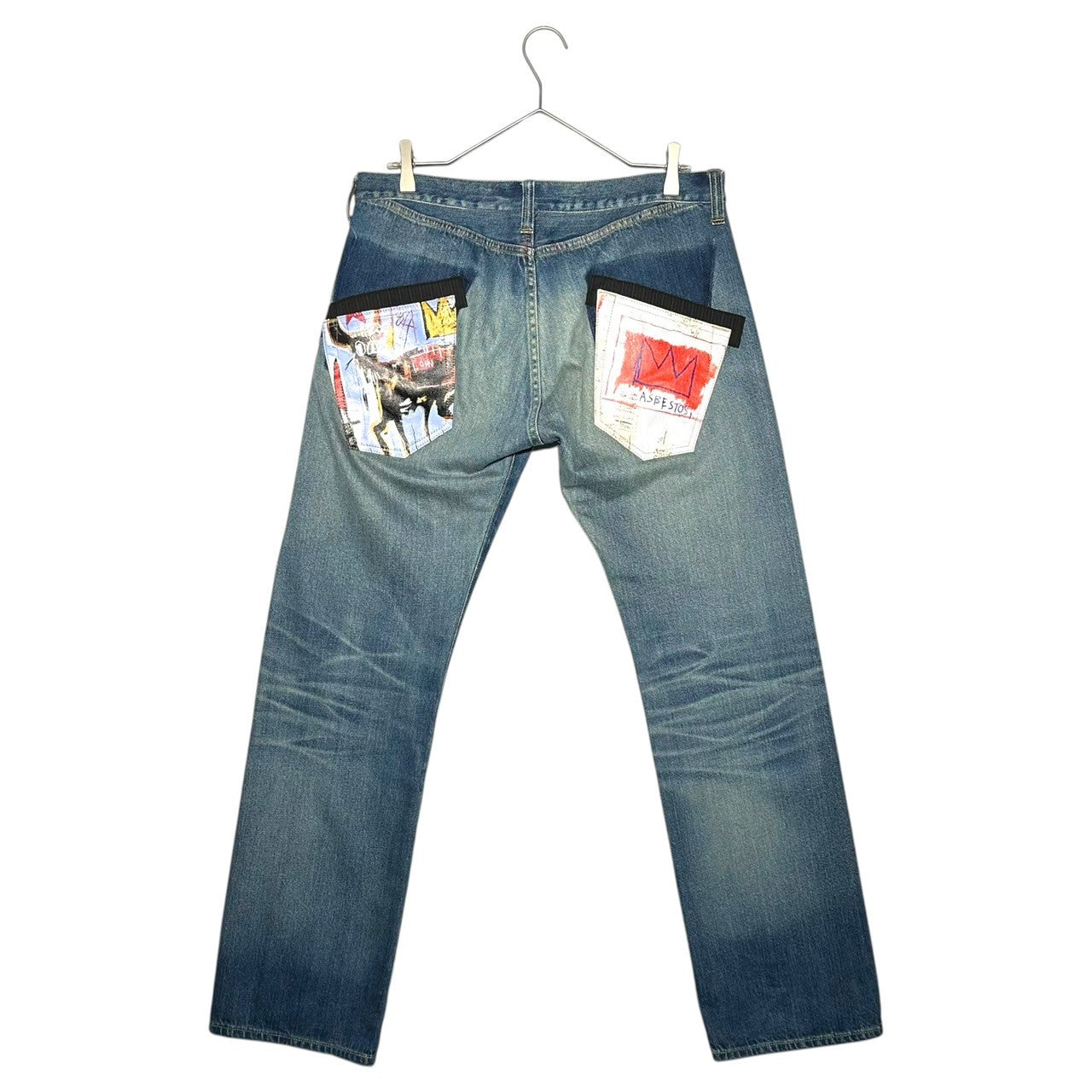 JUNYA WATANABE MAN(ジュンヤワタナベマン) 23SS ”jean-michel basquiat” Back Pocket Print USED Finish Straight Denim Pants バスキア バックポケット プリント USED加工 ストレート デニム パンツ WK-P039 M インディゴ AD2022