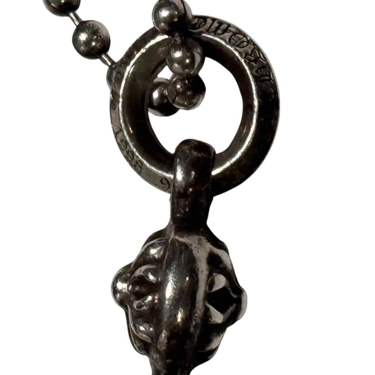 CHROME HEARTS(クロムハーツ) 1ボール タイニー CH クロス チャーム & ボール チェーン 18inch シルバー 革袋、BeyondCoolインボイス付 ネックレス ペンダント トップ