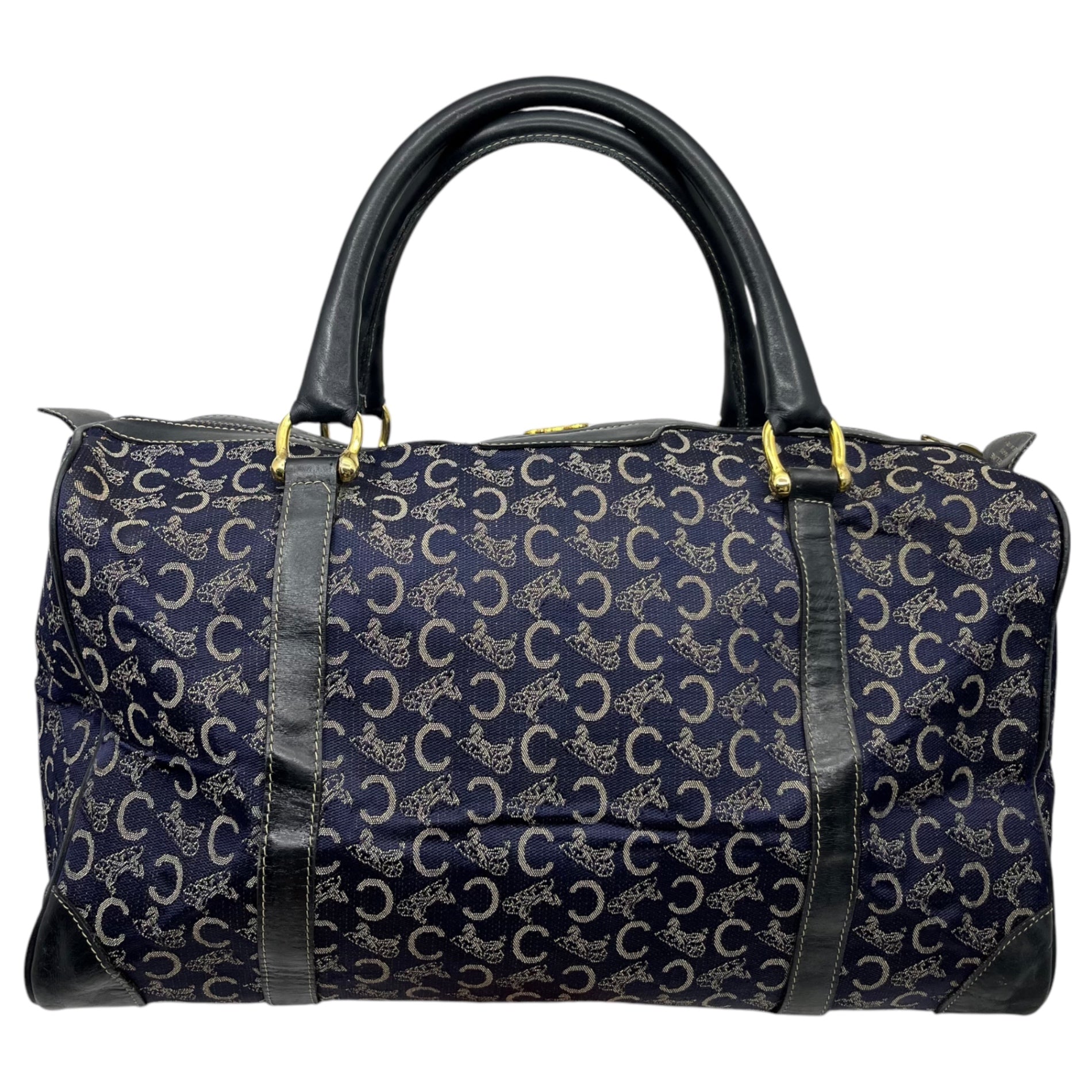 CELINE(セリーヌ) Vintage C Circle Boston Bag ヴィンテージ Cサークル ボストン バッグ ネイビー キャンバス ゴールド 金具 マカダム