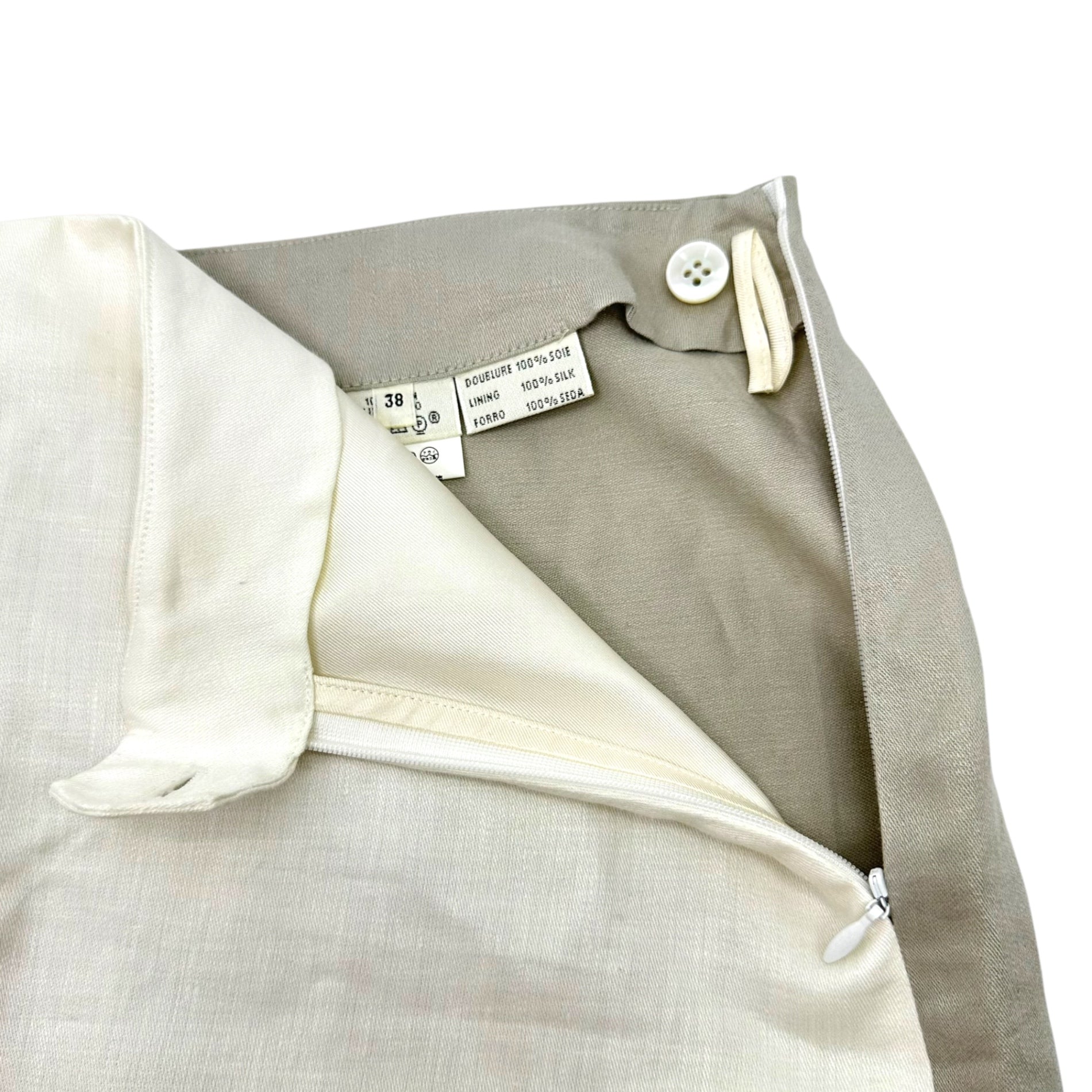 HERMES by Martin Margiela(エルメス バイ マルタン マルジェラ) Margiela period linen bicolor skirt マルジェラ期 リネン バイカラー スカート 38(M程度) ホワイト×ベージュ エルメスジャポンタグ付属