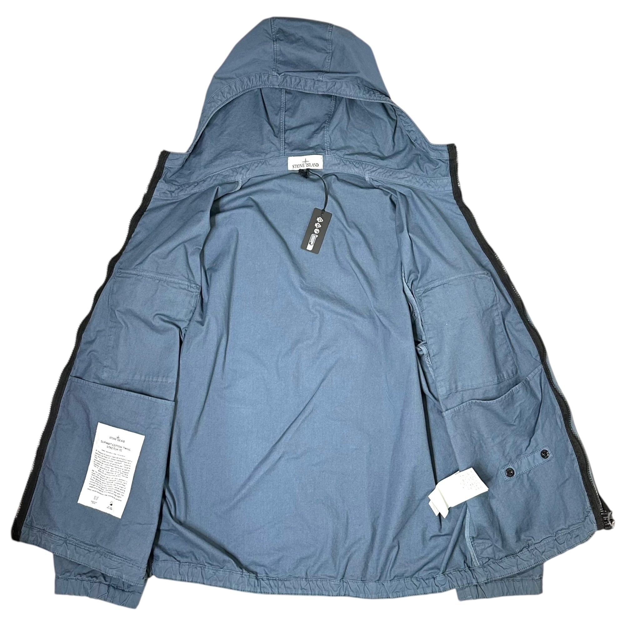 STONE ISLAND(ストーンアイランド) 24SS Supima Cotton Twill Stretch-TC Hooded Jacket スーピマ コットン ツイル ストレッチ TC フーデッド ジャケット 801542610 L ブルー マウンテンパーカー