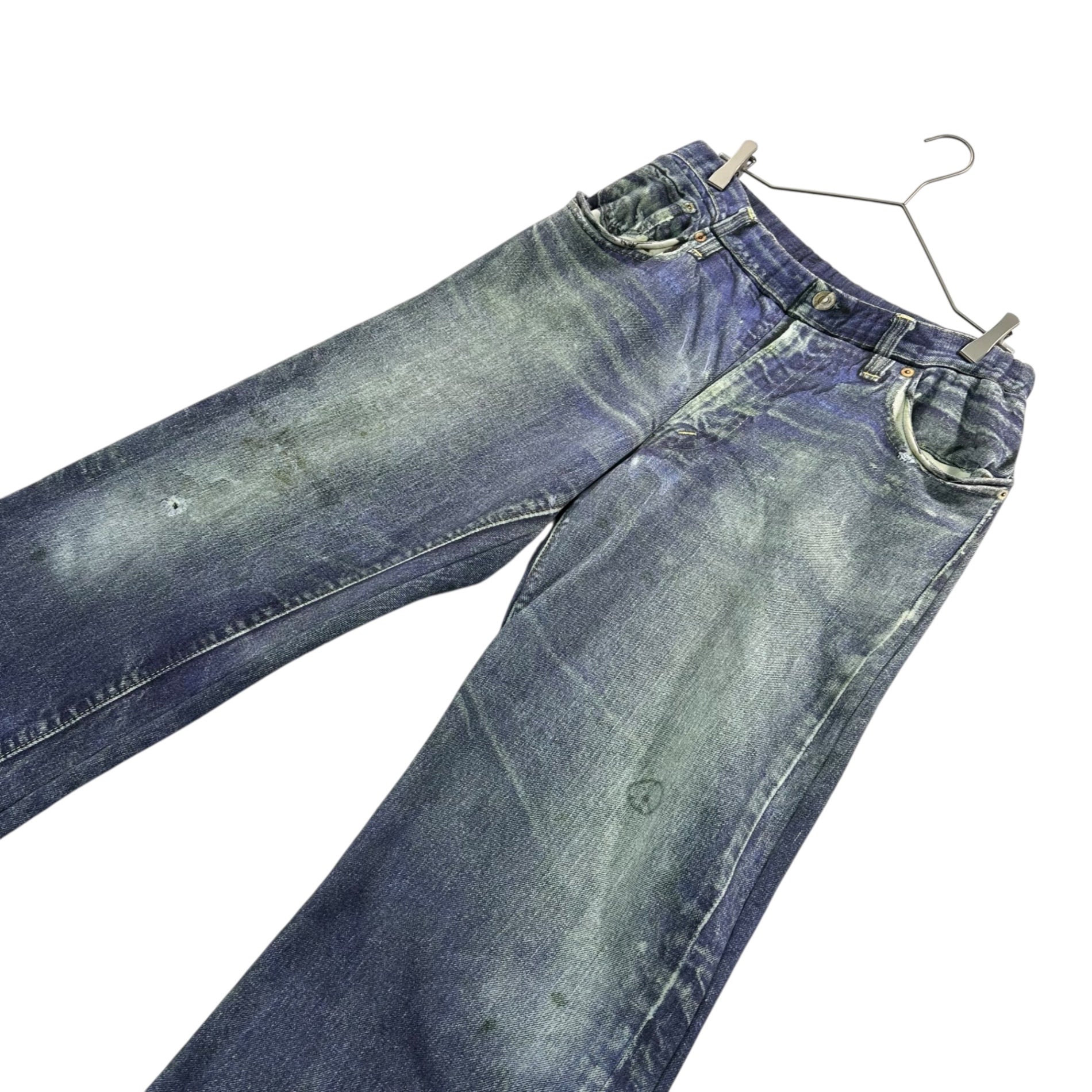 TALKING ABOUT THE ABSTRACTION(トーキングアバウトジアブストラクション) Damage Painted Denim Trompe-l'œil Sweat Wide Pants ダメージ ペイント デニム 転写 スウェット ワイド パンツ 4 ライトインディゴ