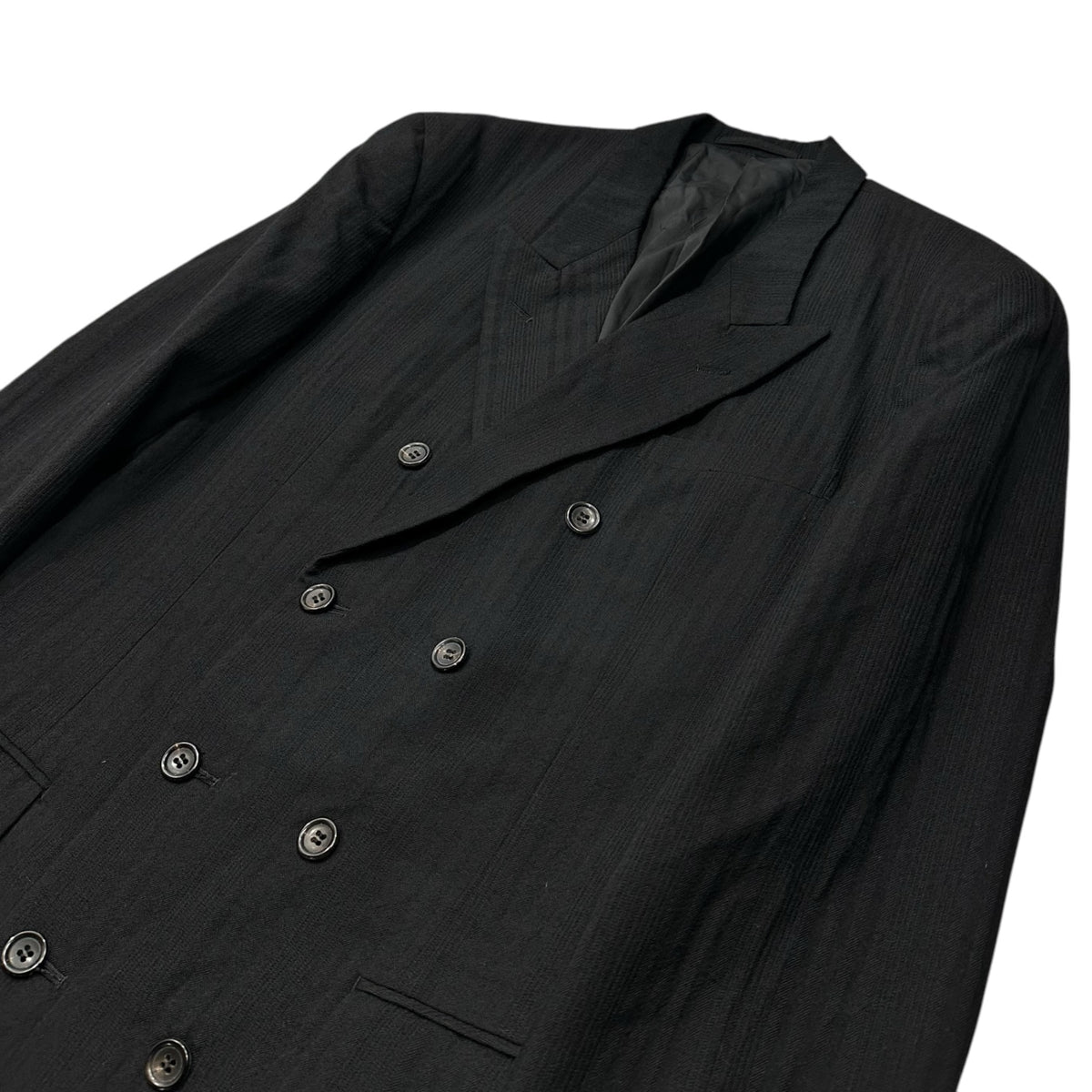 COMME des GARCONS HOMME PLUS(コムデギャルソンオムプリュス) 1993AW Wool Striped Double-Breasted Tailored Jacket ウール ストライプ ダブル テーラード ジャケット PJ-11012M M ブラック 90a アーカイブ