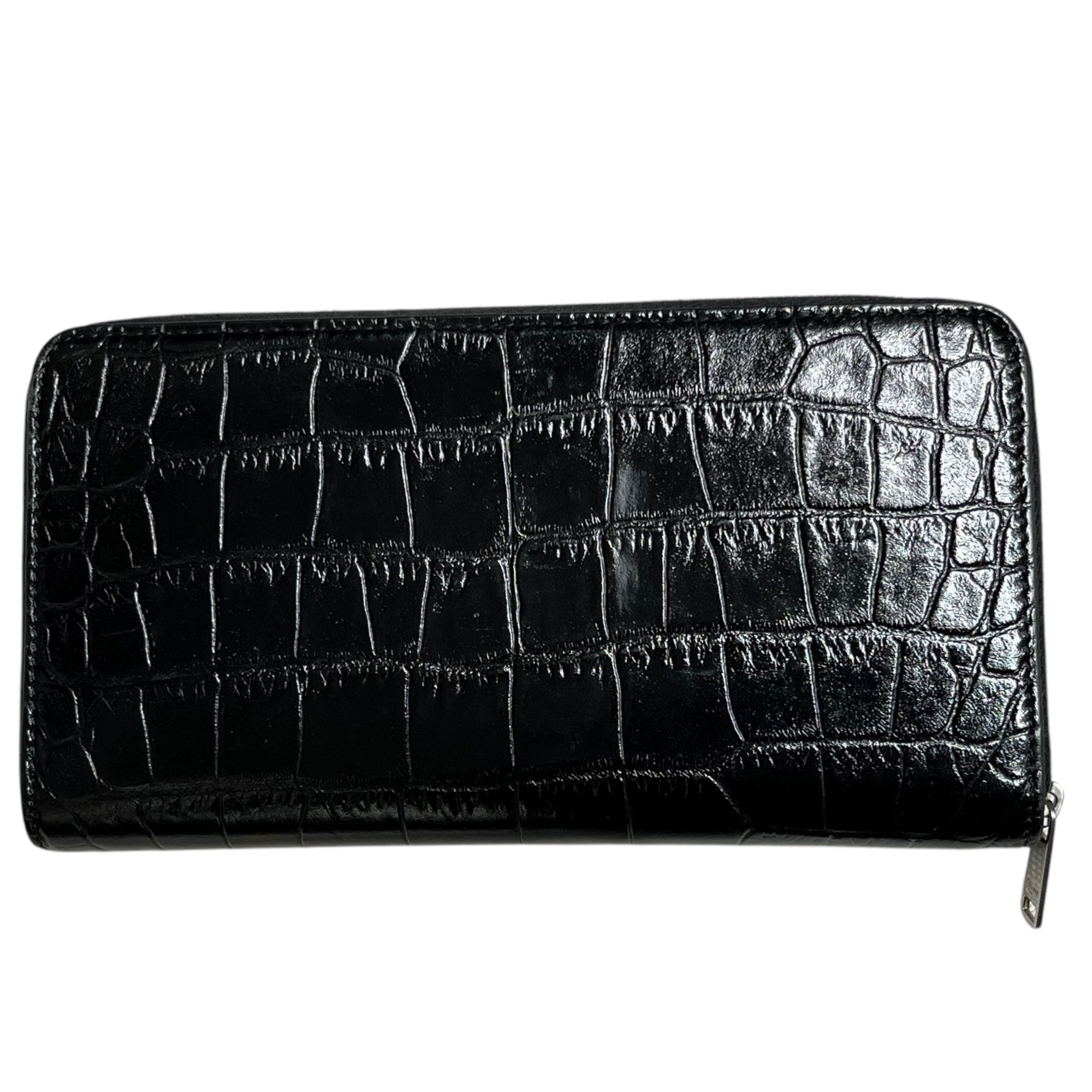 CELINE(セリーヌ) Croco-embossed leather round zip wallet クロコダイル 型押し カーフ スキン ラージ ジップ ウォレット ブラック 長財布 ラウンドジップ レザー 本革