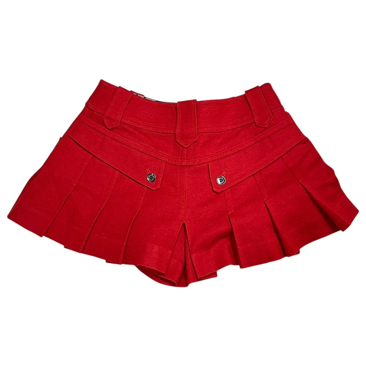 BURBERRY BLUE LABEL(バーバリーブルーレーベル) Horse Logo Embroidered Wool Hot Pants ホース ロゴ 刺繍 ウール ホット パンツ FQF42-542-15 36(S程度) レッド ショート ハーフ