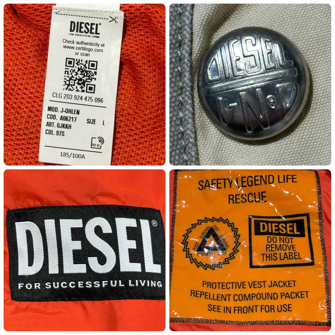 DIESEL(ディーゼル) 22SS J-OHLEN 2WAY MILITARY VEST JACKET ミリタリー ベスト ジャケット A062170JKKH L アイボリー ブルゾン