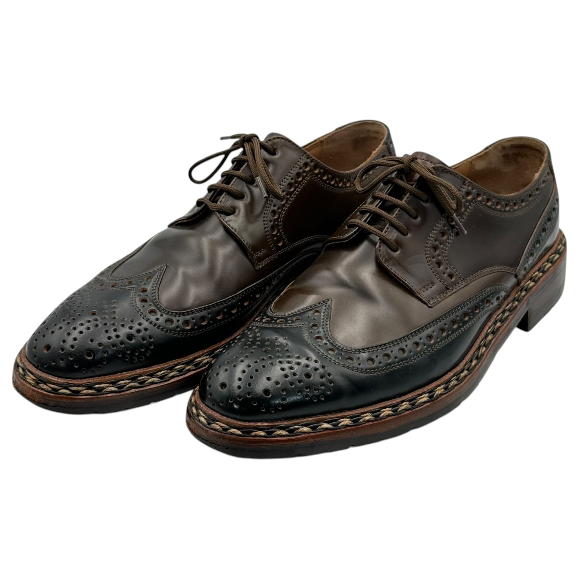 HEINRICH DINKELACKER(ハインリッヒディンケラッカー) BUDA Derby Shoes ブダ コードバン 2トーン ウィングチップ ダービー シューズ 表記無 ネイビー×ブラウン 革靴 レザー