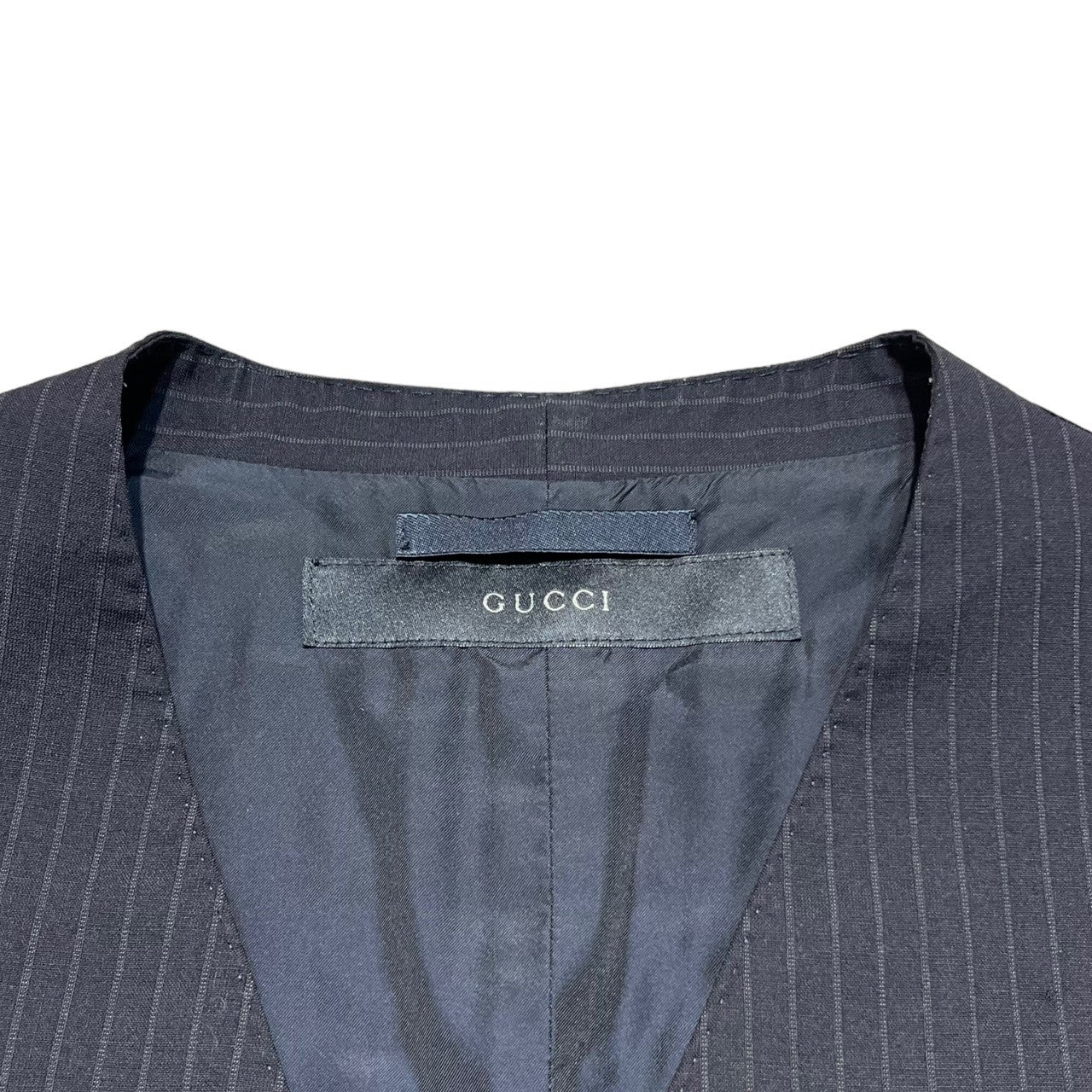 GUCCI(グッチ) 90's ~00's By TOM FORD striped dress gilet トムフォード期 ストライプ ジレ 46(M程度) ネイビー 90年代~ スーツ ベスト