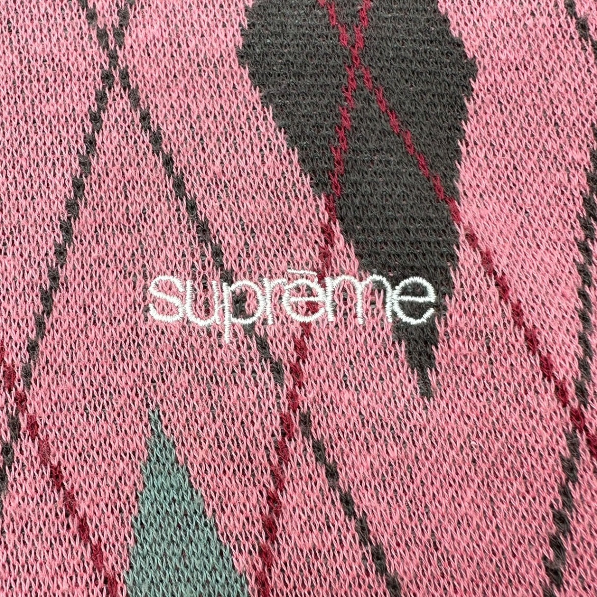 SUPREME(シュプリーム) 21AW Argyle Zip Polo アーガイル ニット ジップ 半袖 ポロ シャツ XL ピンク 21FW