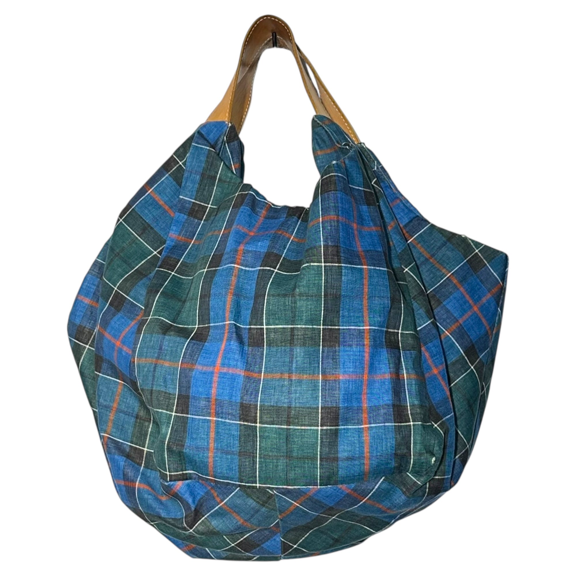 tricot COMME des GARCONS(トリココムデギャルソン) Leather Handle Linen Check Tote Bag レザー ハンドル リネン チェック トート バッグ TC-K 205 ブルー×グリーン