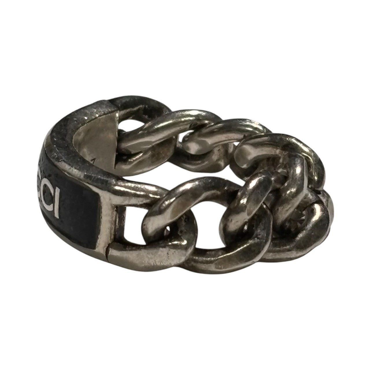 GUCCI(グッチ) 925 logo plated golmet chain ring 925 ロゴ プレート ゴルメット チェーン リング 678711 17号 シルバー 箱付