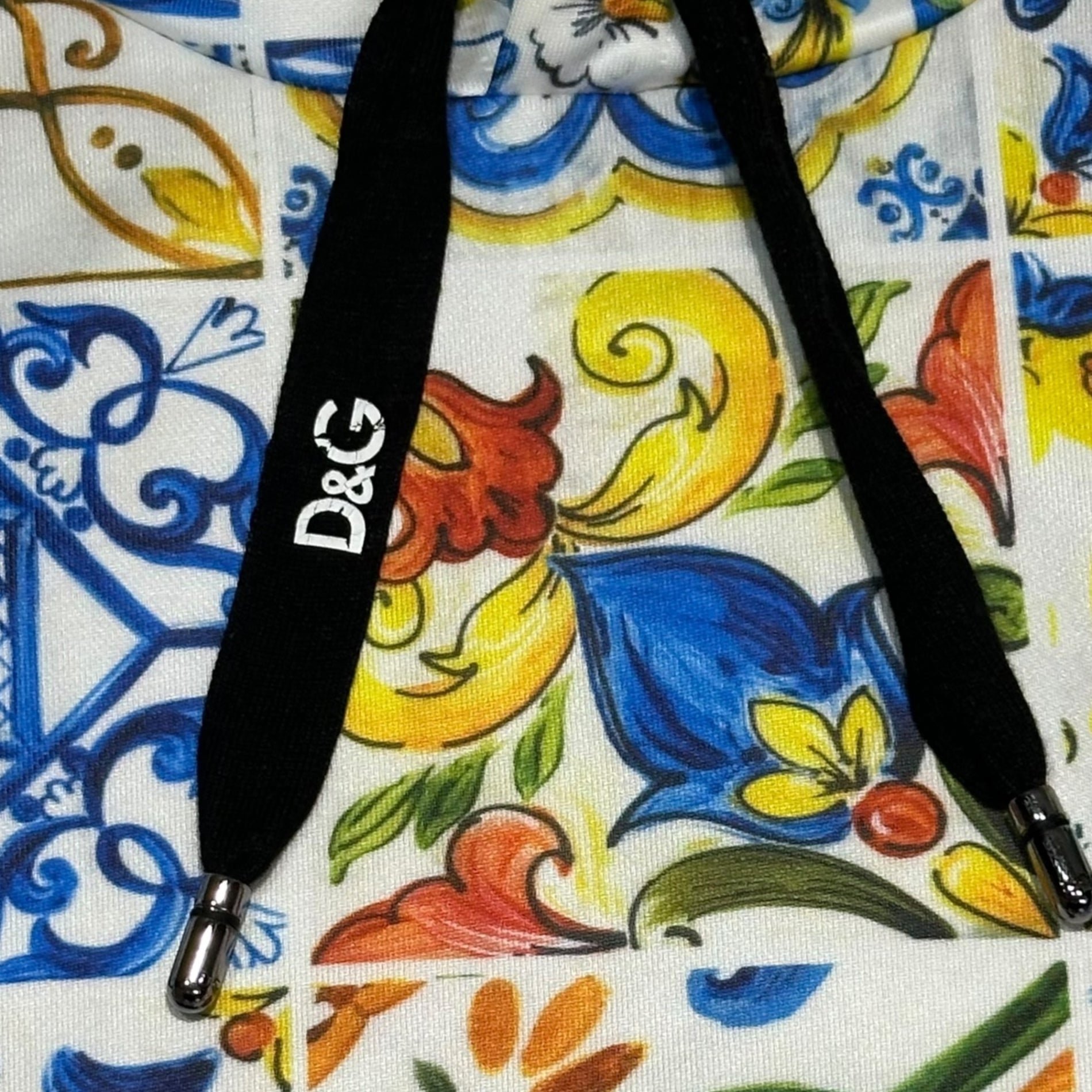 DOLCE&GABBANA(ドルチェ&ガッバーナドルガバ) Mayolica All-over Print Pullover Hoodie マヨリカ 総柄 プルオーバー パーカー G8LA8T FH7B5 M ホワイト×ブルー