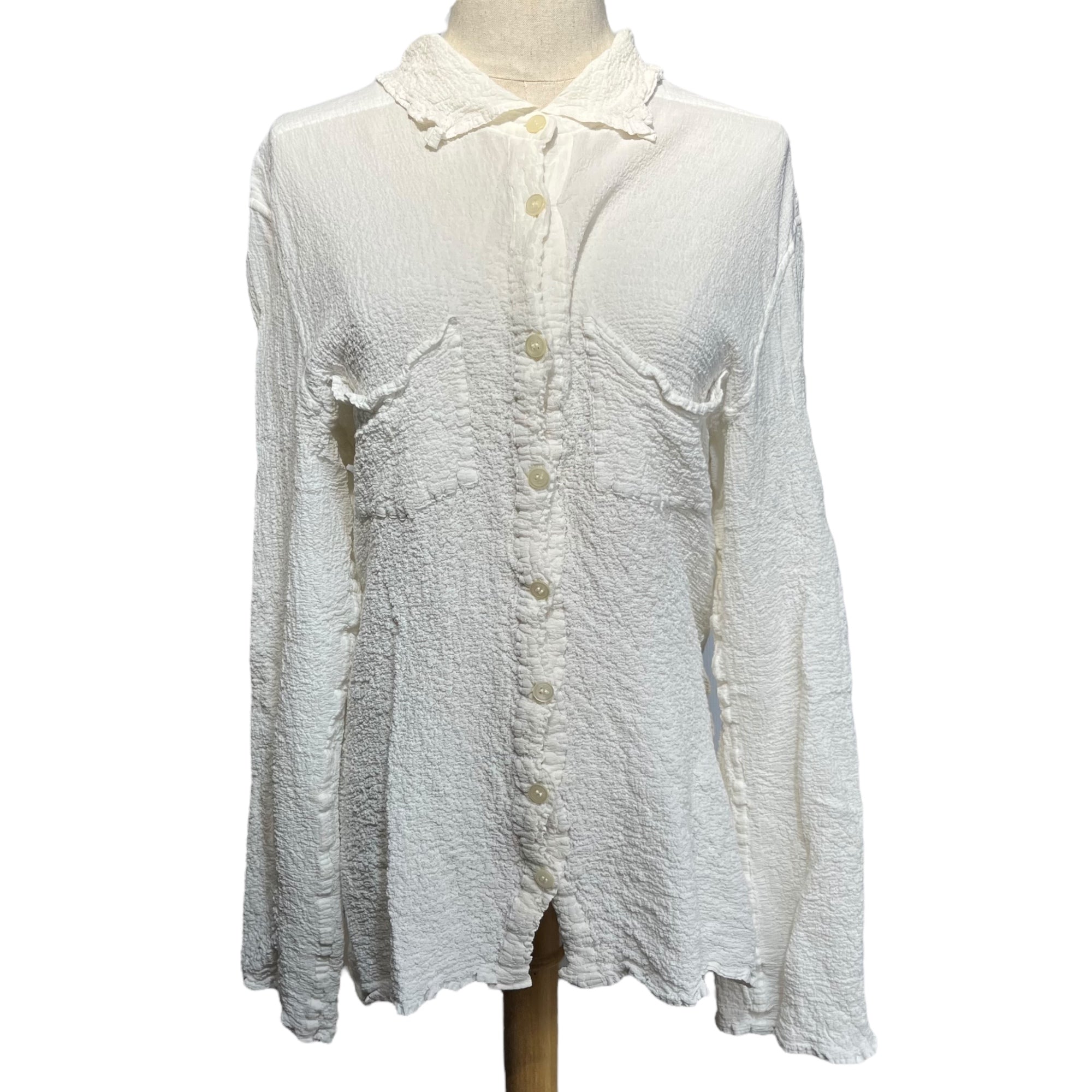 me ISSEY MIYAKE(ミーイッセイミヤケ) Wrinkled long sleeve shirt blouse シワ加工 長袖 シャツ ブラウス プリーツ MI92FK008 FREE ホワイト