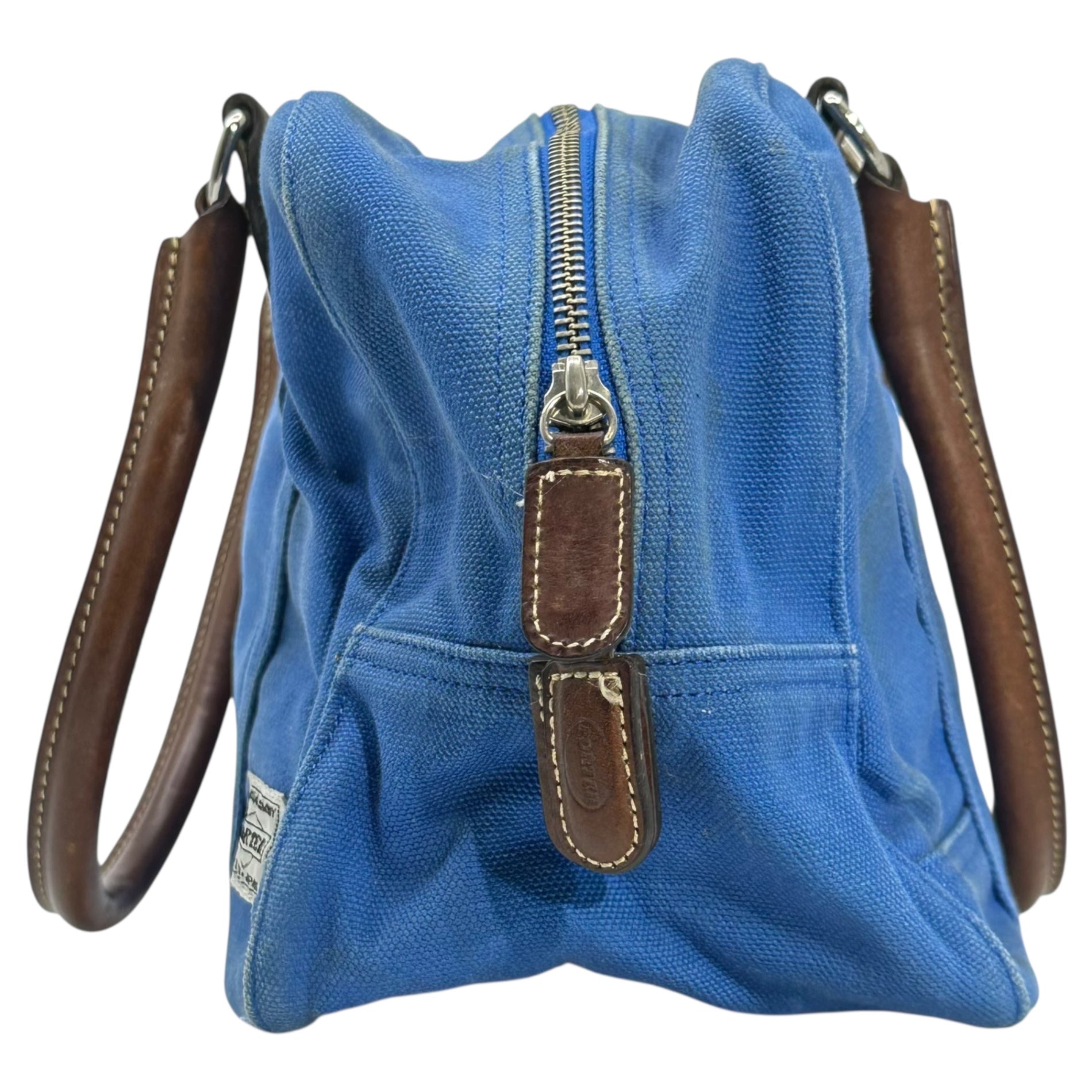 PORTER×FABRICK(ポーター×ファブリック) MEDICOM TOY Canvas Leather Mini Boston Bag メディコムトイ キャンバス レザー ミニ ボストン バッグ ブルー×ブラウン ハンド 肩掛け