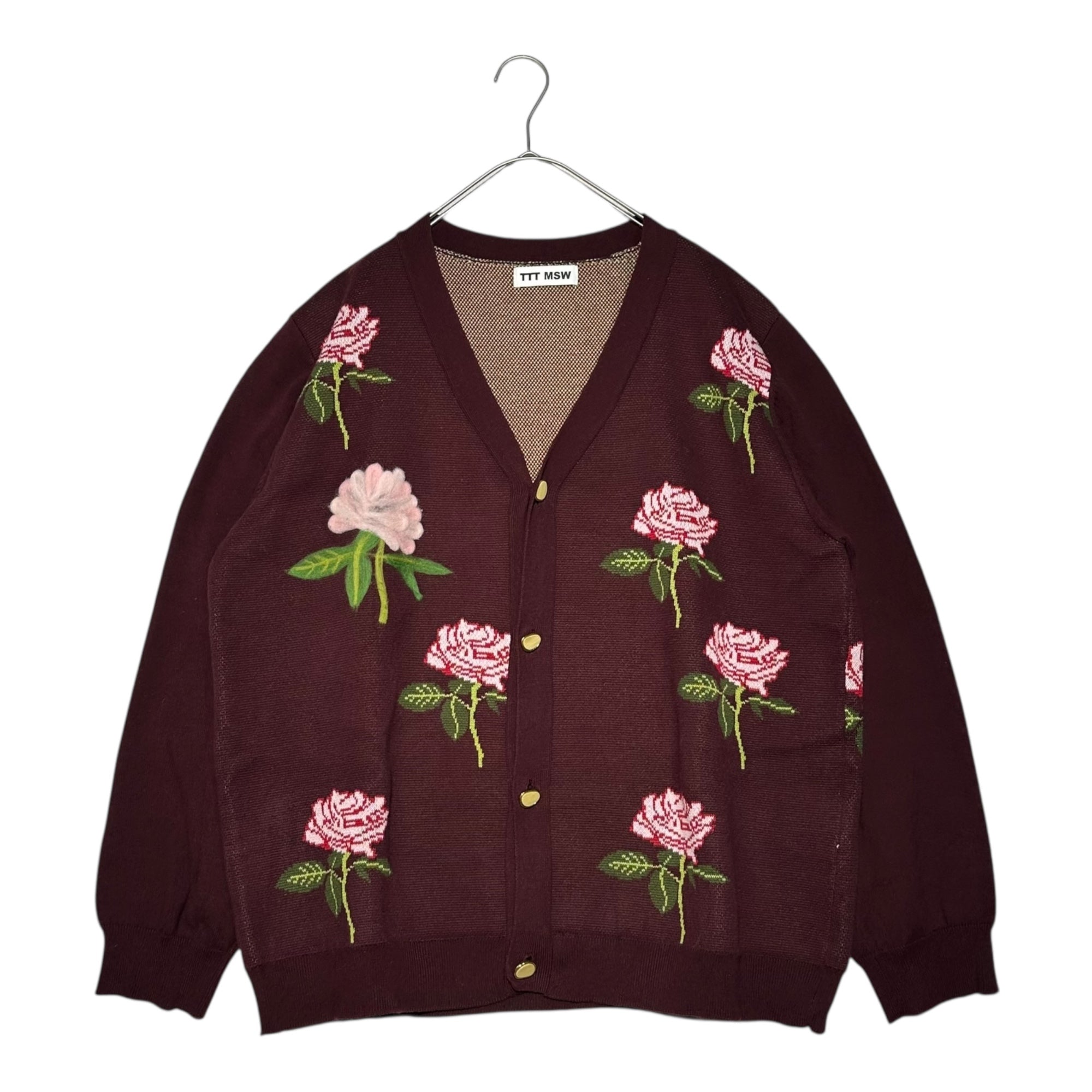 TTT MSW(ティーモダンストリートウエア) 22AW Rose Jacquard Knit Cardigan ローズ ジャガード ニット カーディガン TTT-2022AW-KT03 XL ボルドー
