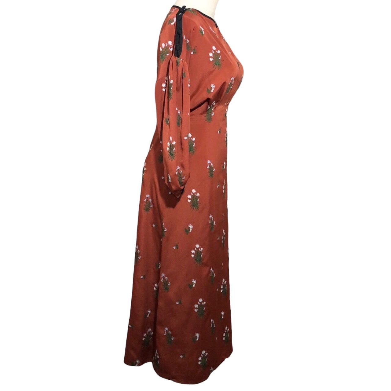 mame kurogouchi(マメクロゴウチ) 18SS Pedicel Embroidery Puff Sleeve Dress/フラワー刺繍ワンピース/ドレス/花 MM18SS-DR047 1(Sサイズ程度) ボルドー