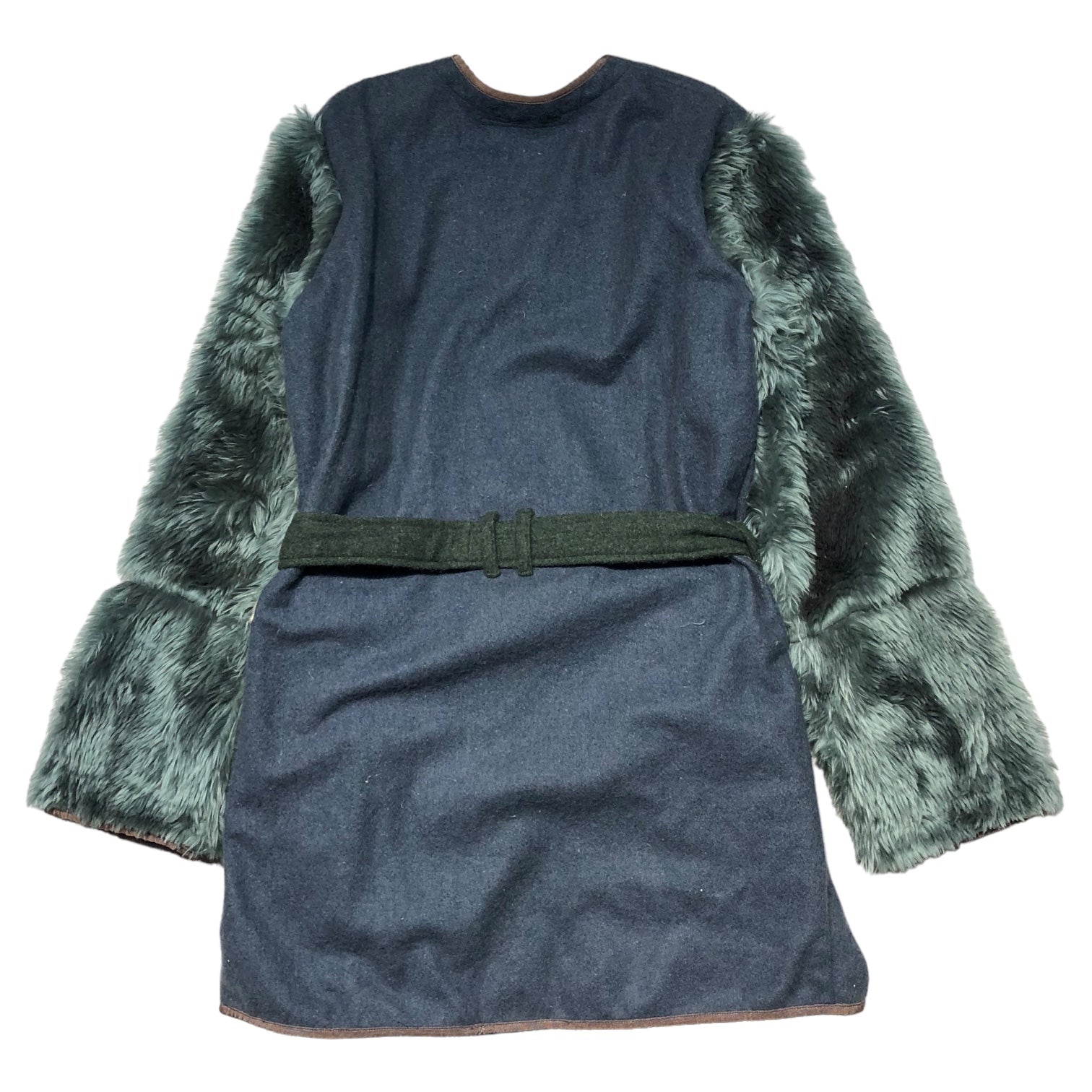 leh(レー) Remake collarless wool coat リメイク ノーカラー ウール コート S ブルー ファー