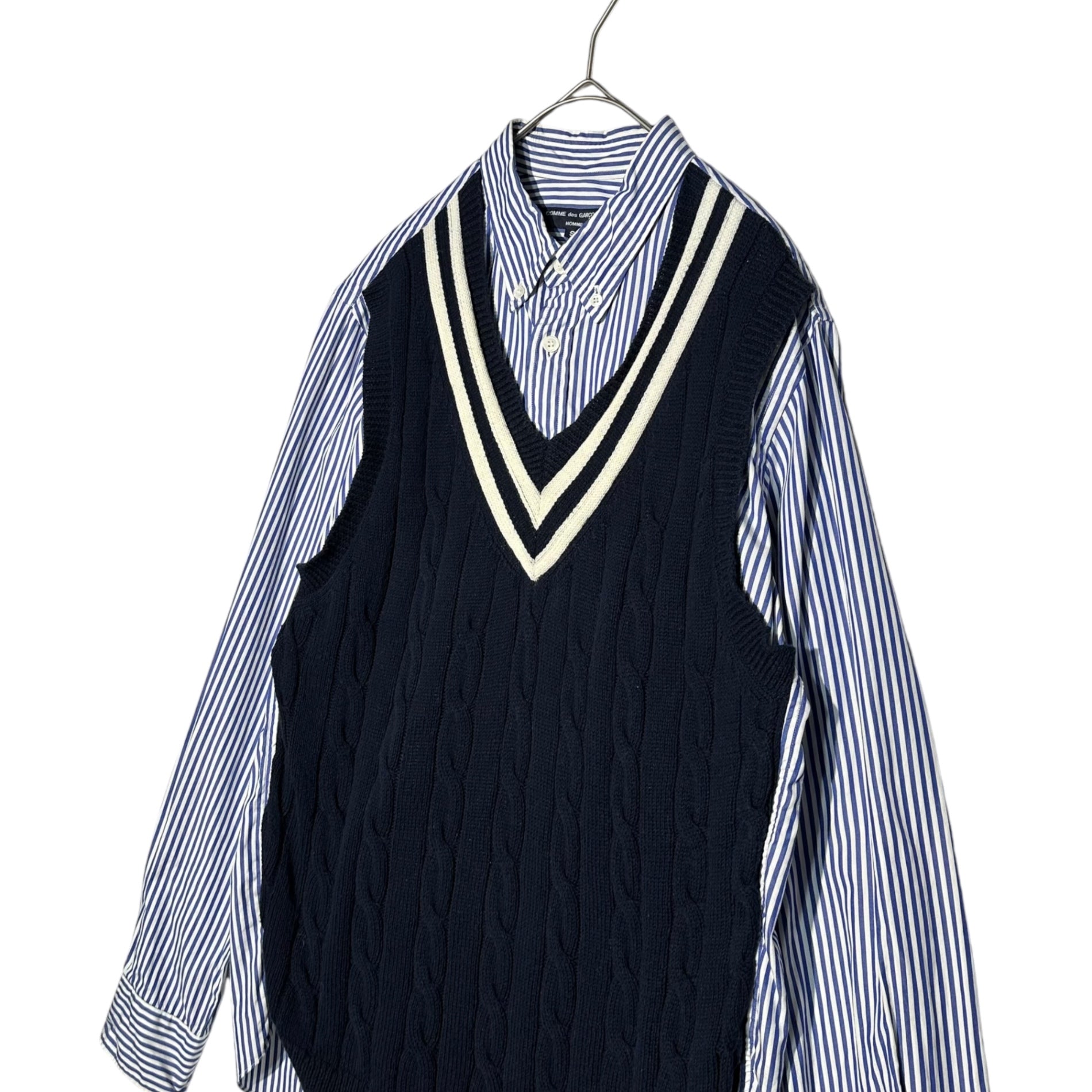 COMME des GARCONS HOMME(コムデギャルソンオム) 11SS Knit Vest Docking Striped Shirt ニットベスト ドッキング ストライプ シャツ HG-B004 S ネイビー×ホワイト AD2010