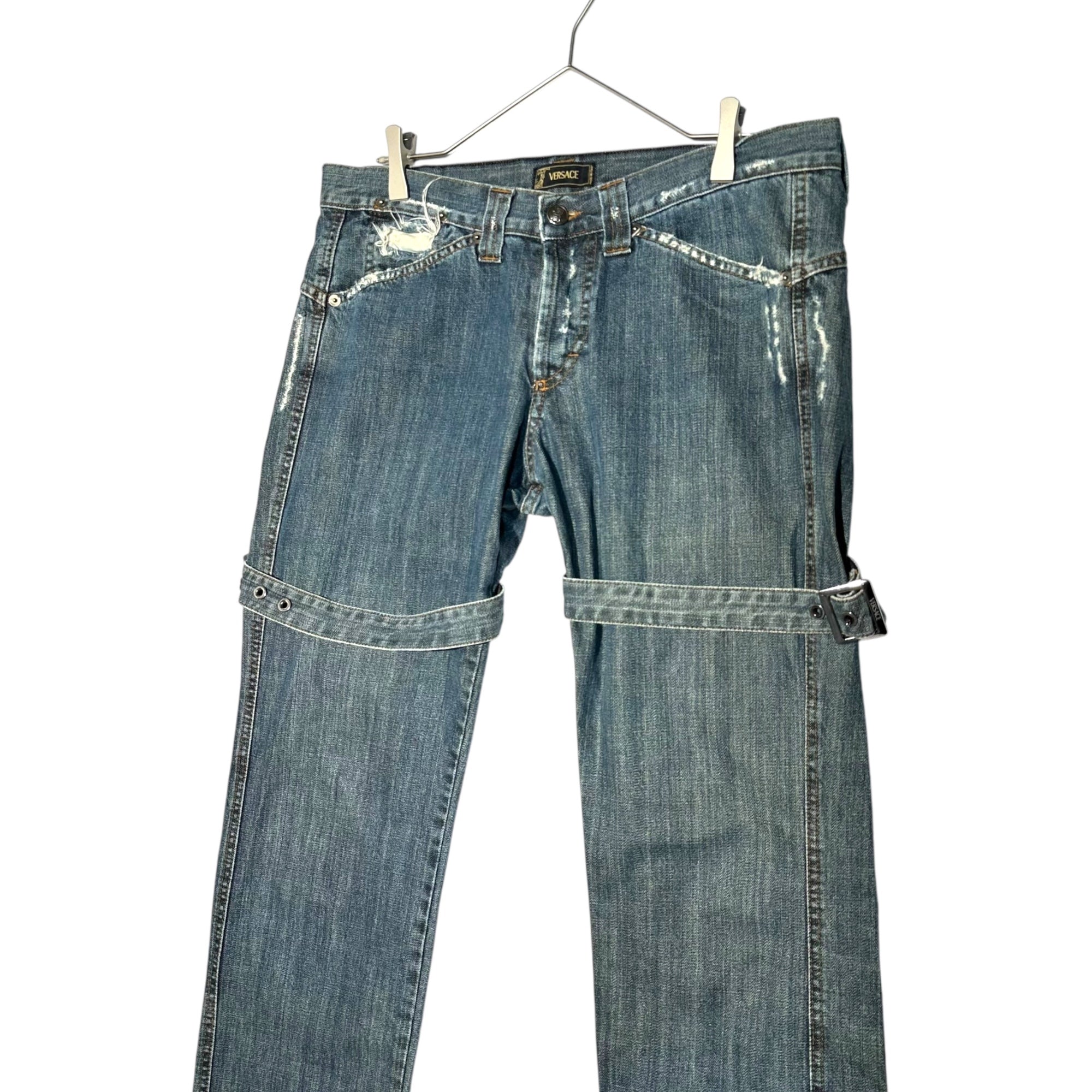 VERSACE(ヴェルサーチヴェルサーチェ) 00's Straight Bondage Denim Pants ストレート ボンテージ デニム パンツ 34 インディゴ