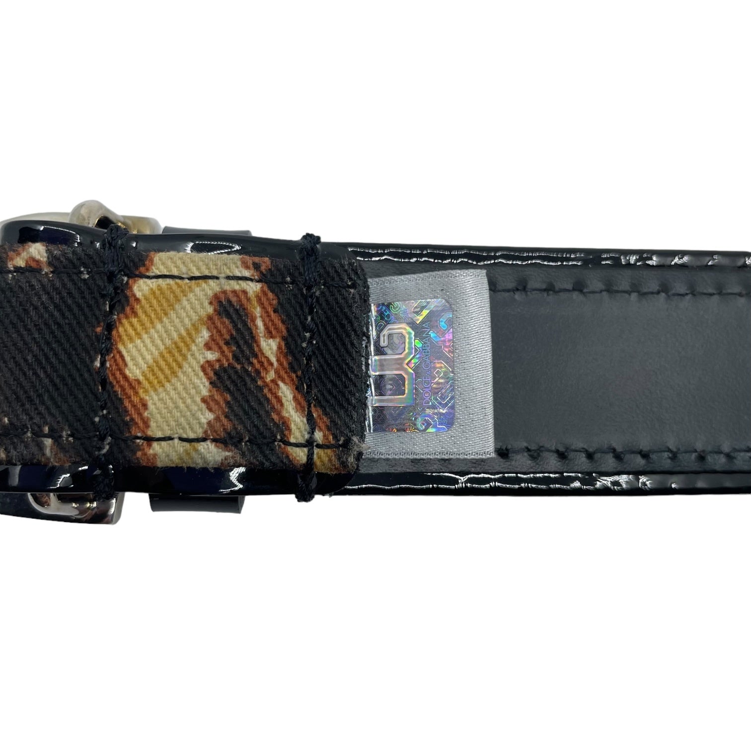 DOLCE&GABBANA(ドルチェ&ガッバーナドルガバ) D&G ロゴ バックル ベルト アニマル エナメル 85cm ブラック×ベージュ Y2K