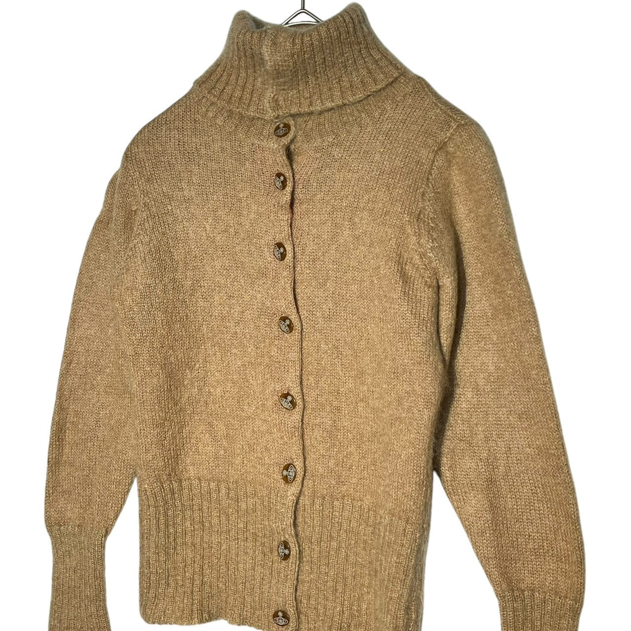 Vivienne Westwood RED LABEL(ヴィヴィアンウエストウッドレッドレーベル) 00's Orb Button High Neck Mohair Knit Cardigan オーブ ボタン ロゴ ハイネック モヘア ニット カーディガン 337-01-15013 2(M程度) ベージュ オリゾンティタグ