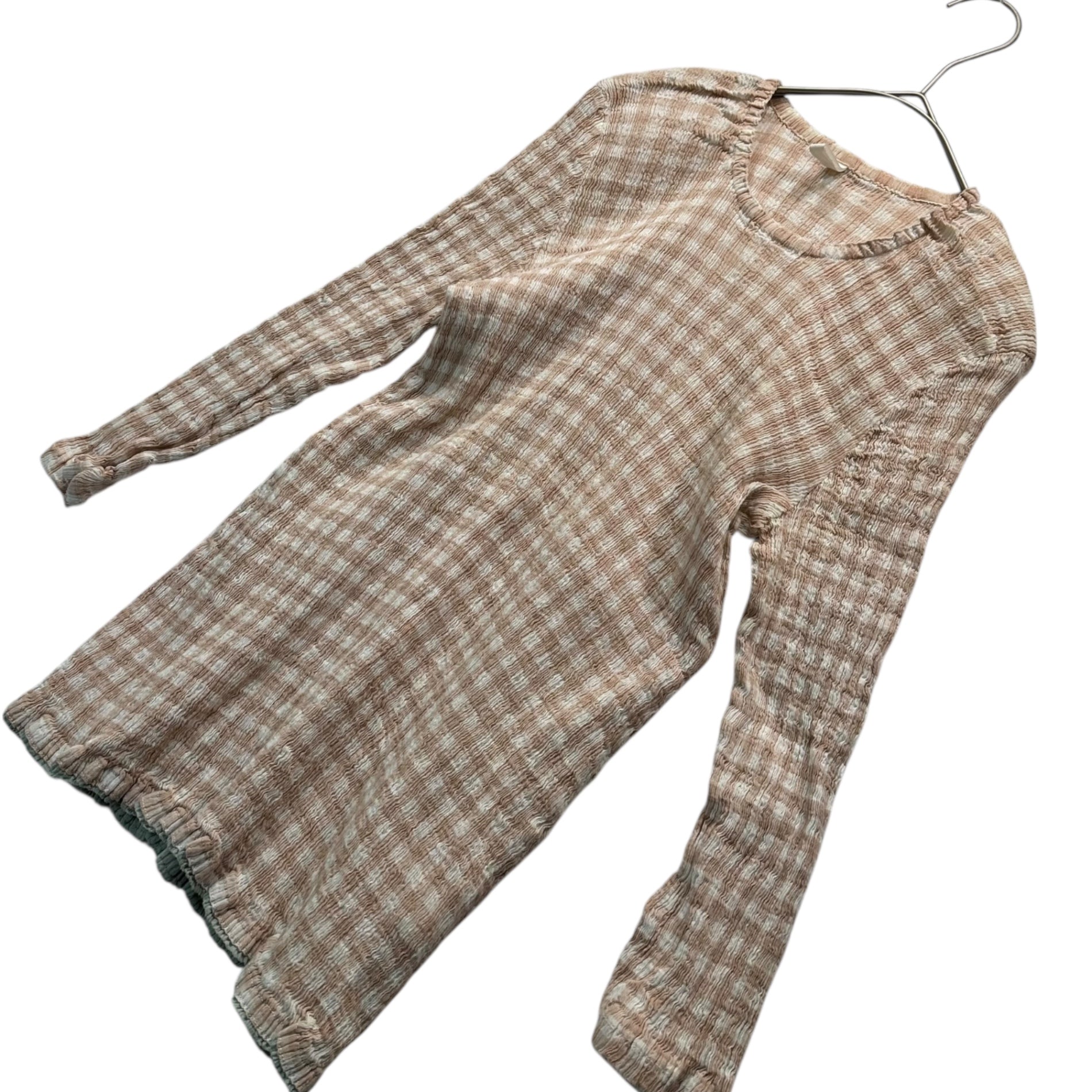 creperie Tsumori Chisato(クレプリツモリチサト) Wrinkle-effect Gingham Check L/S Top シワ加工 ギンガム チェック 長袖 カットソー CP11-FK019 2 ベージュ×ホワイト