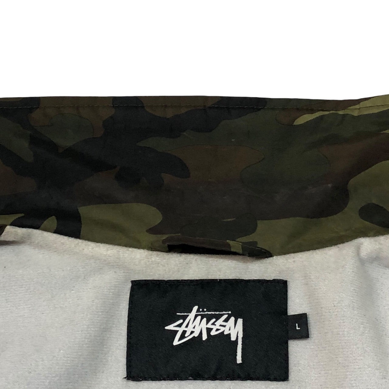 STUSSY(ステューシー) Stock logo camouflage coach jacket ストック ロゴ カモフラ コーチジャケット L カーキ